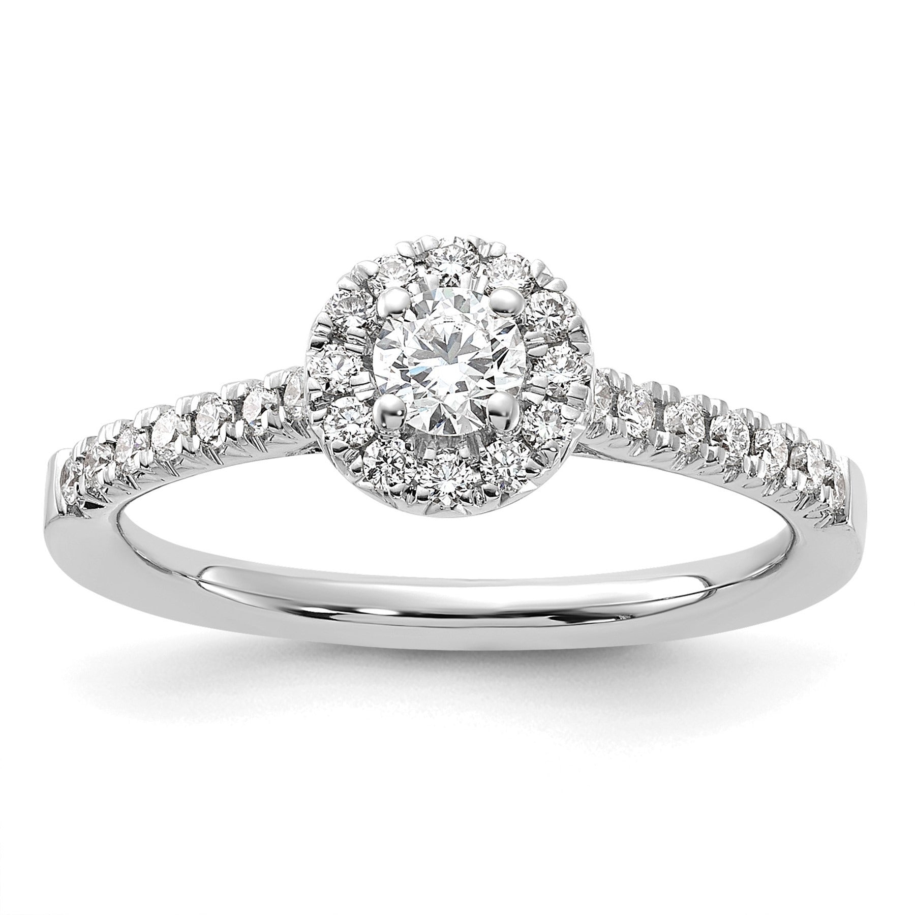 Lab Grown Diamond Halo Pave Ring 14K White Gold 0.5 ct