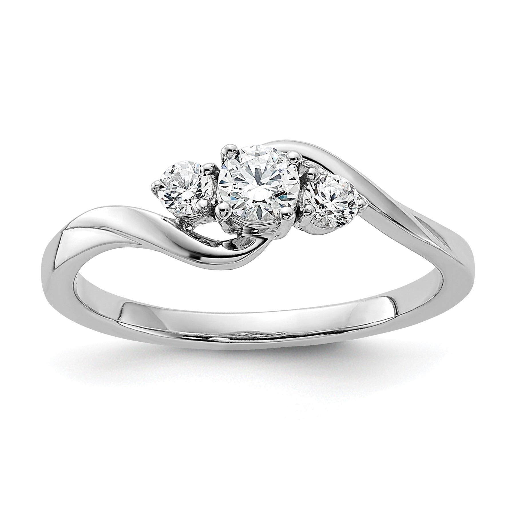 14K White Gold Lab Grown Diamond Petite Round 3 Stone Ring