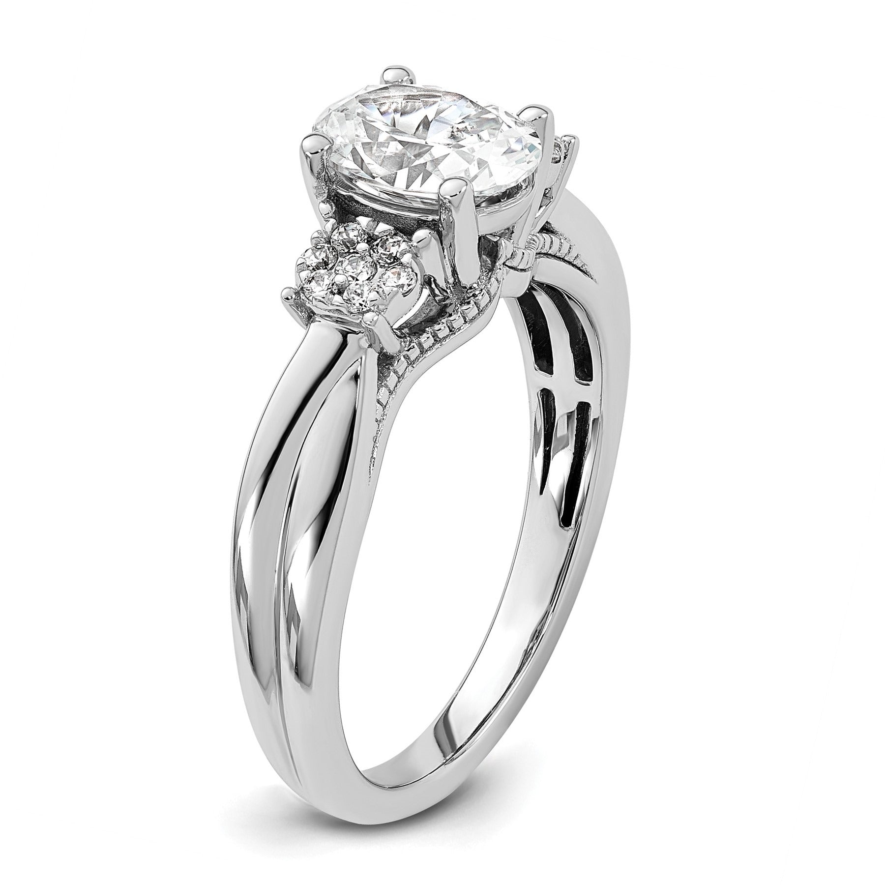 14K White Gold Lab Diamond 3-Stone Semi Mount Engagement Ring 1 Ct