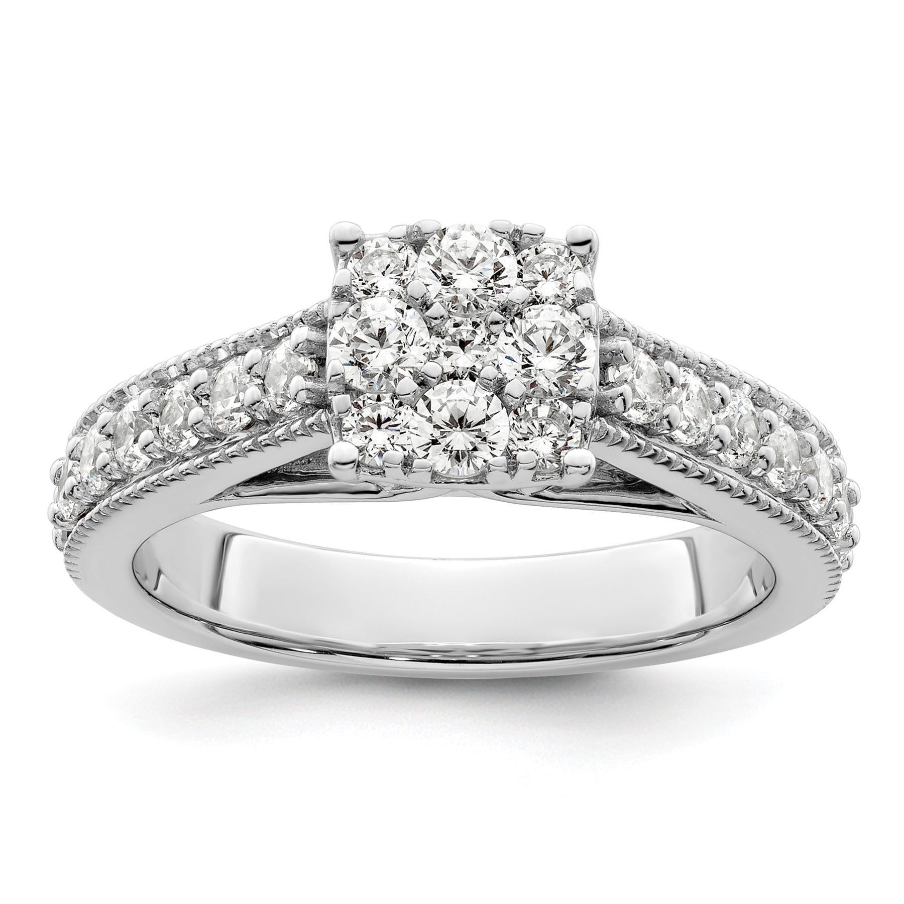 14K White Gold 1 Carat Lab Grown Diamond Cluster Engagement Ring