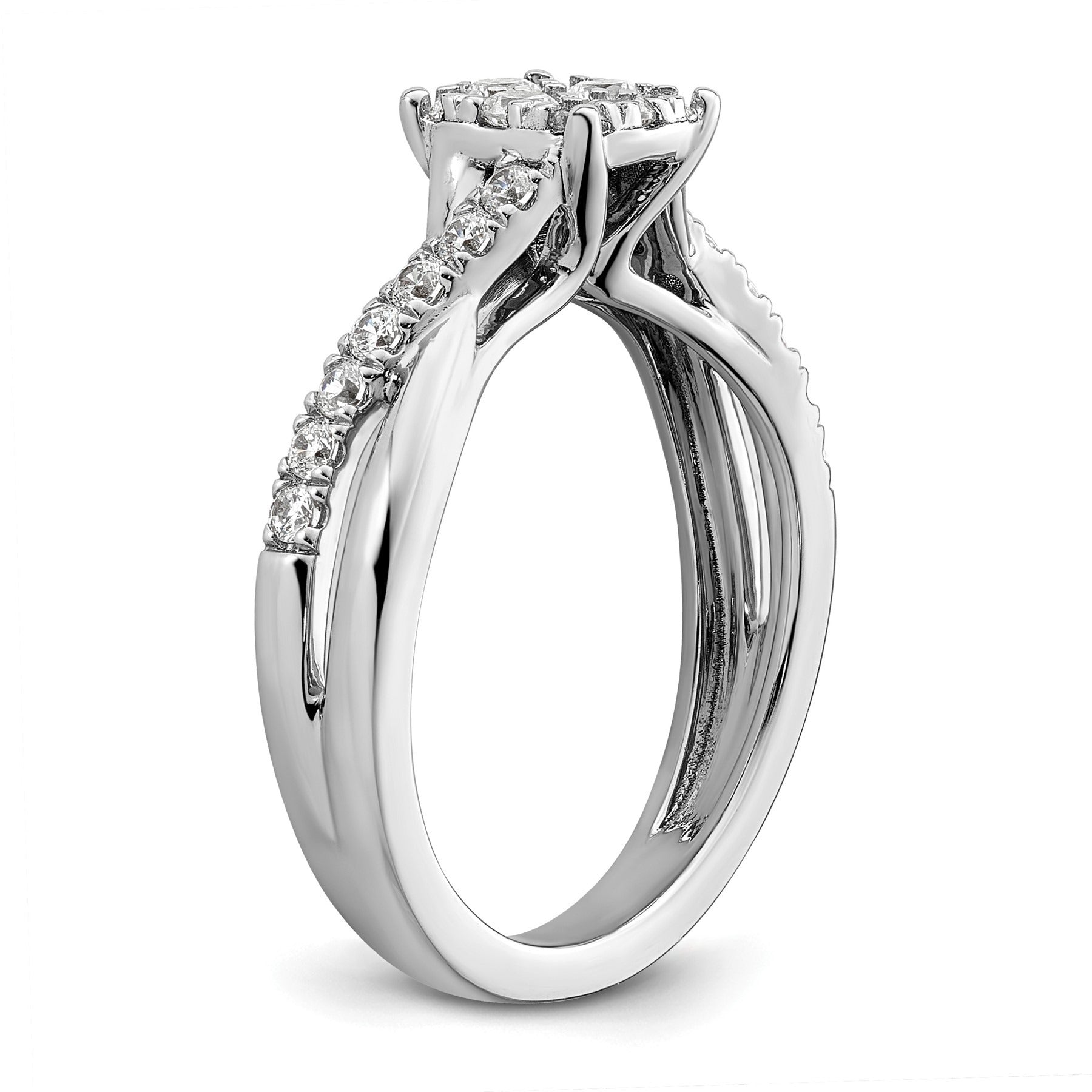 14k White Gold Lab Grown Diamond Cluster Engagement Ring 0.5 ct