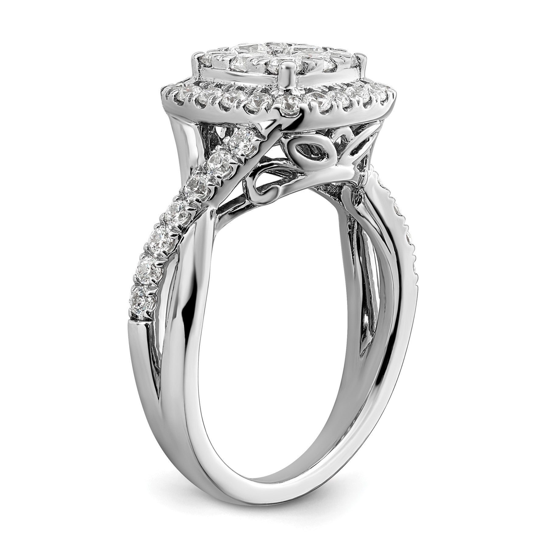 14k White Gold Lab Grown Diamond Cluster Engagement Ring 1 ct