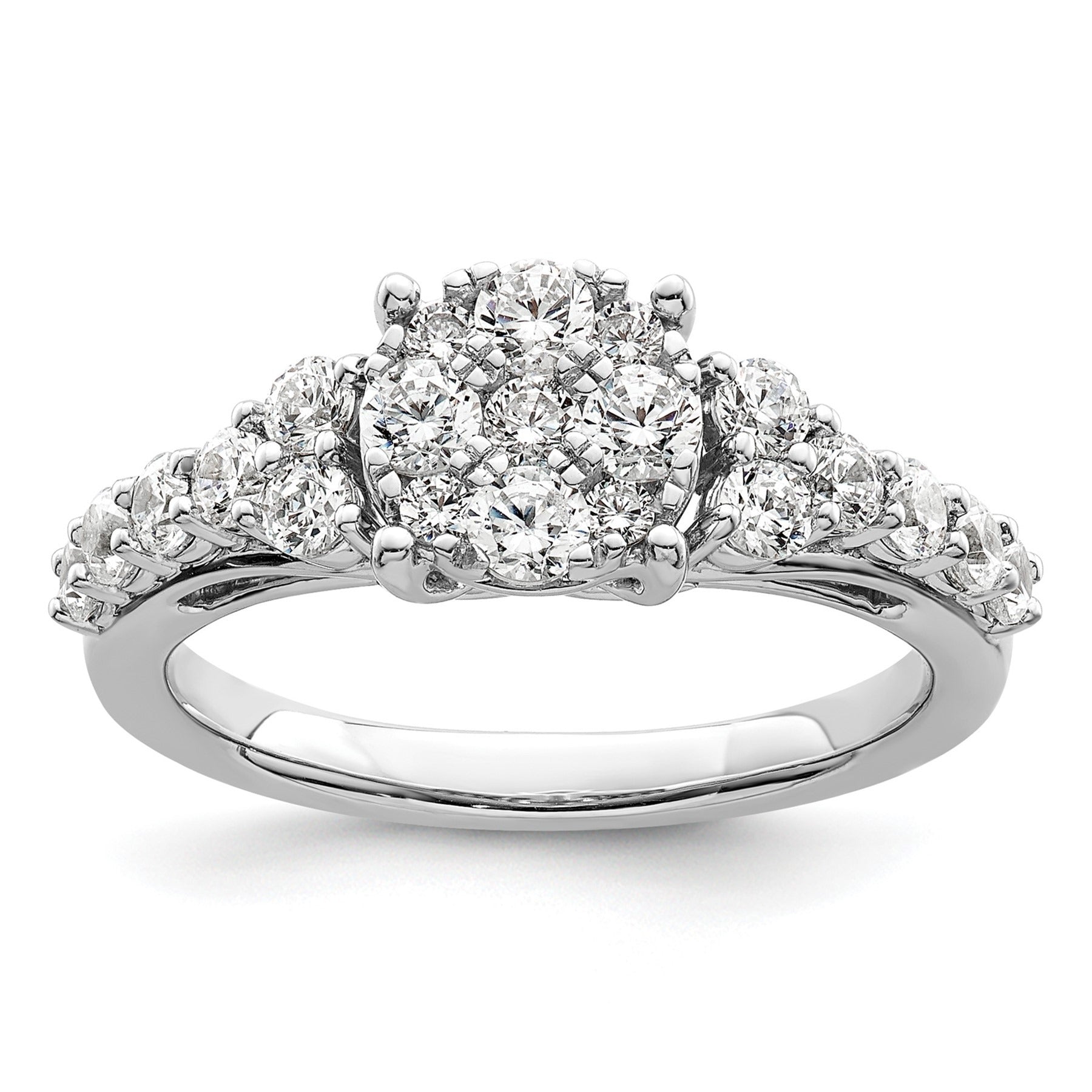 14k White Gold Lab Grown Diamond Cluster Engagement Ring 1 ct.