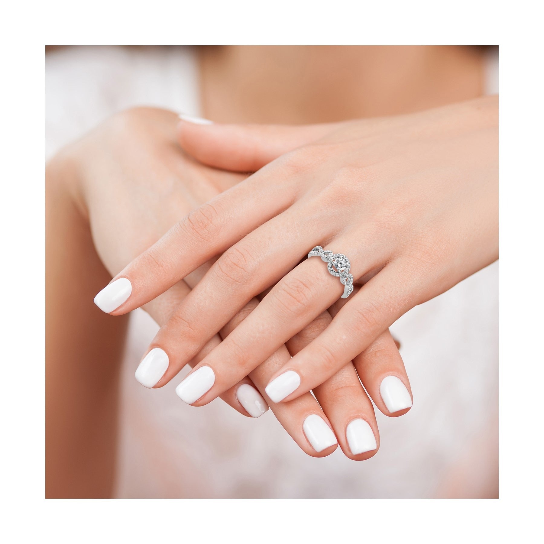 Lab Grown Diamond Halo Criss Cross Ring Gold 0.38 ct