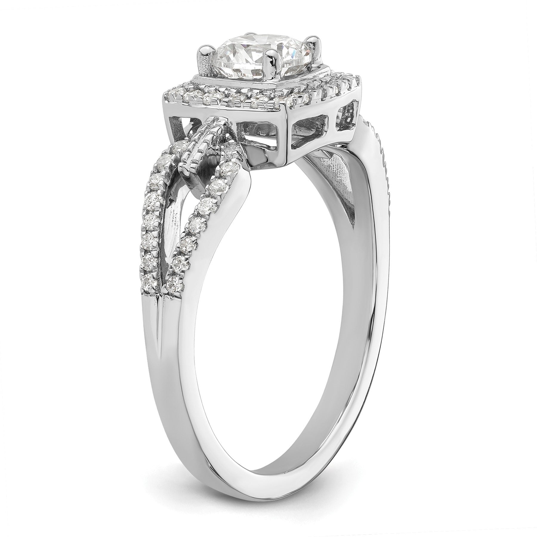 14k White Gold Lab Created Diamond Halo Engagement Ring 0.5 ct
