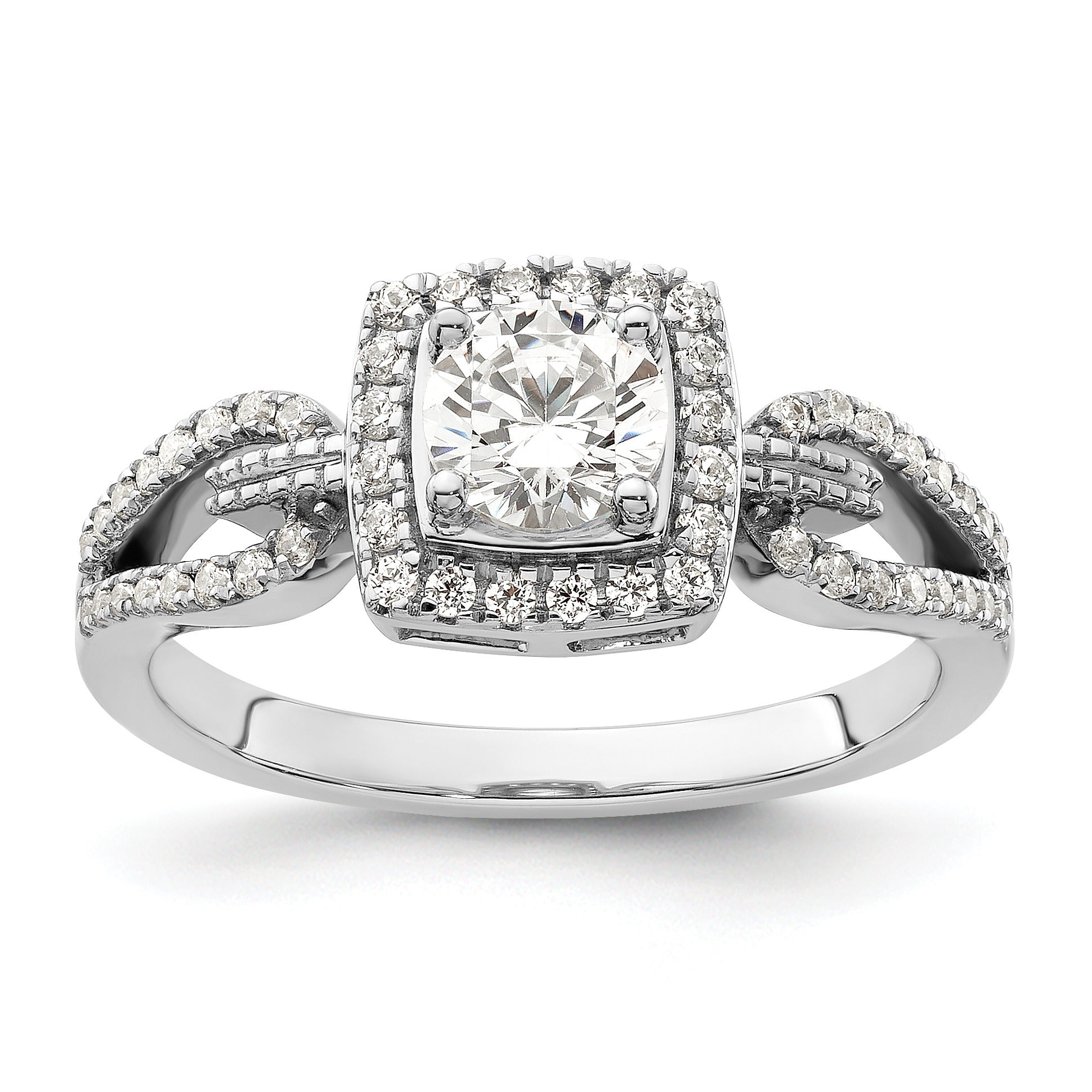 14k White Gold Lab Created Diamond Halo Engagement Ring