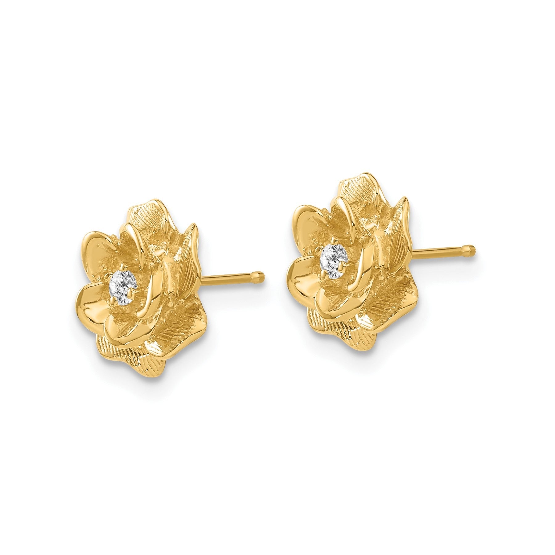 14k Yellow Gold Lab Grown Diamond Flower Stud Earrings