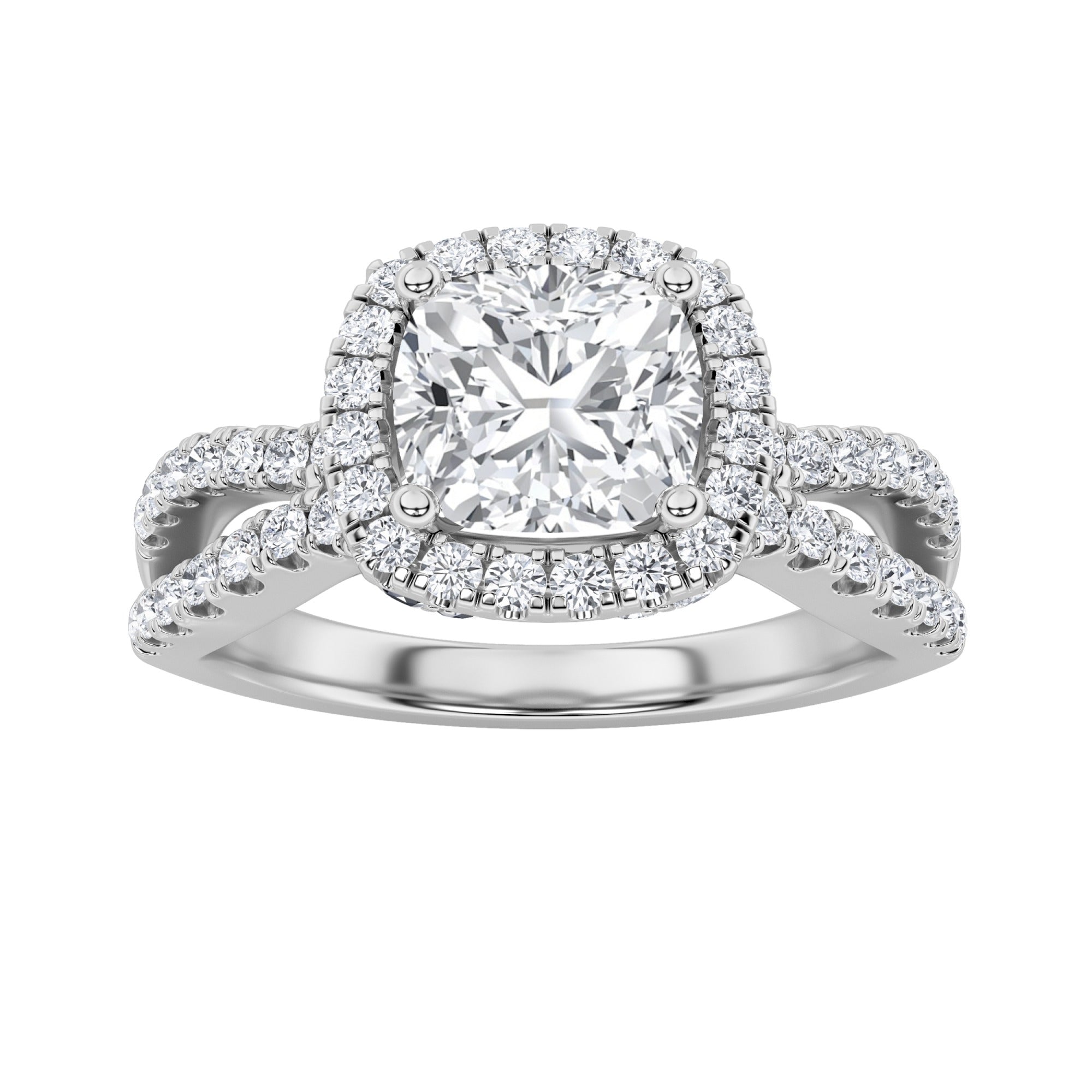 14K White Gold Lab Grown Cushion Diamond Halo Ring 2.5 Ct