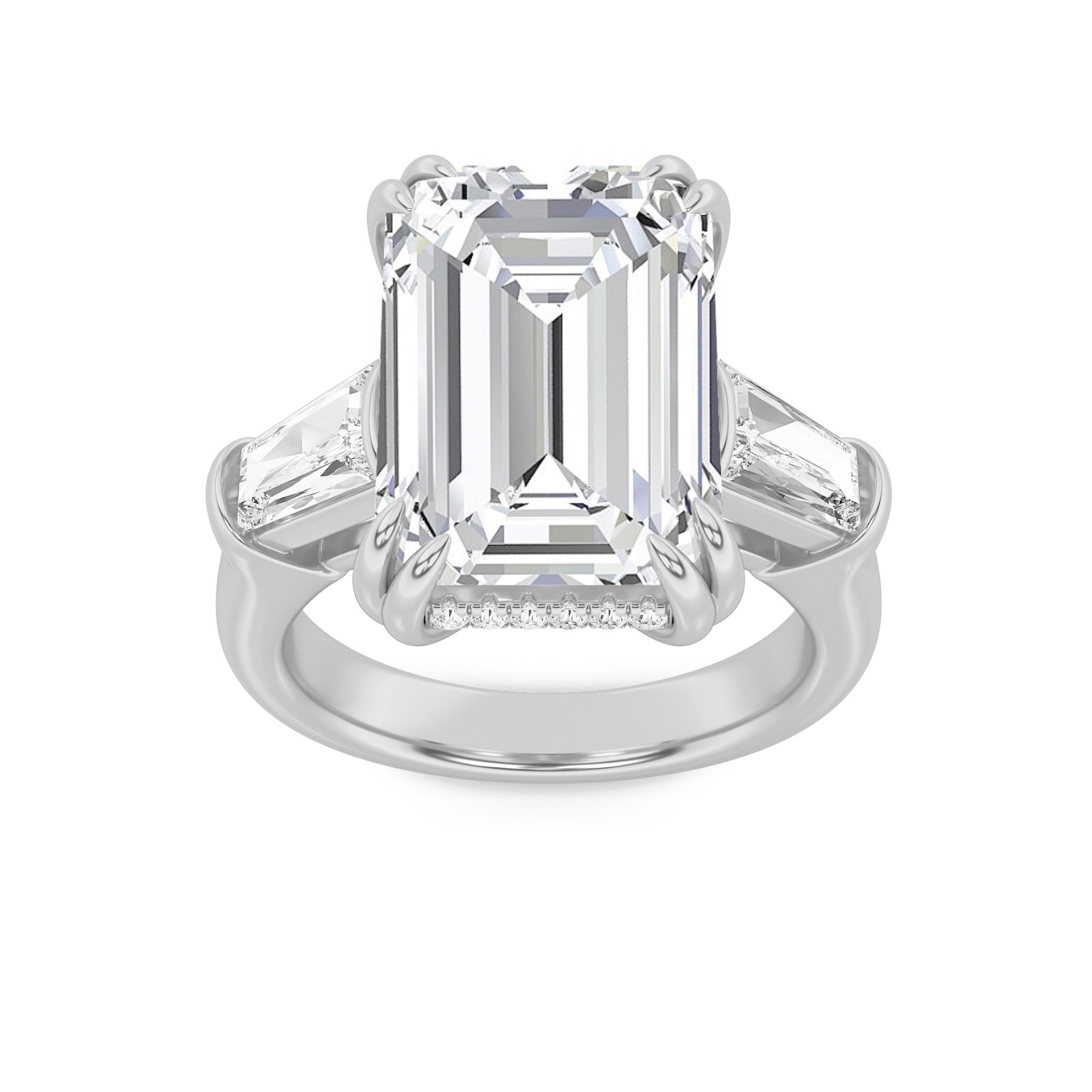 14K White Gold Lab Grown Diamond Emerald Shape Ring 9 Ct