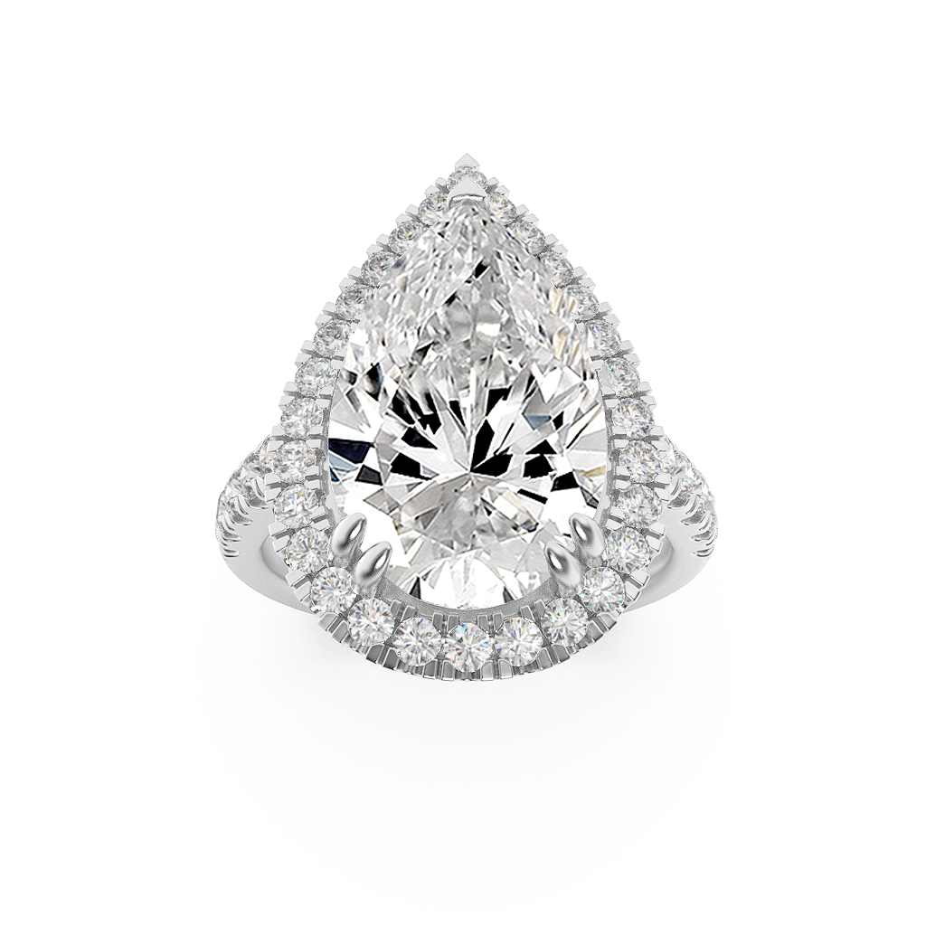 14K White Gold Lab Grown Diamond Pear Halo Ring