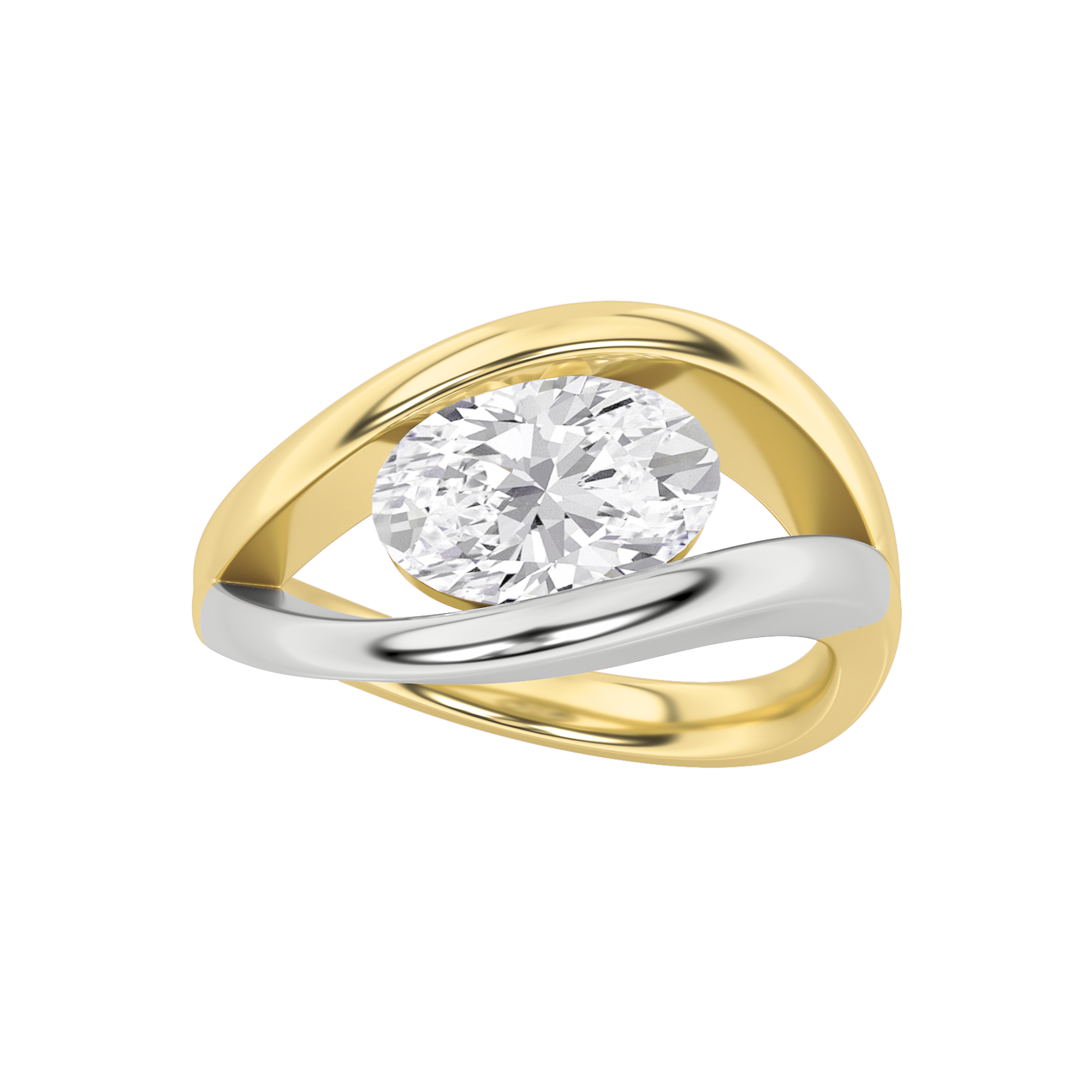 14K Two-Tone Gold Lab Grown Diamond Oval Shape Ring 1.5 Ct