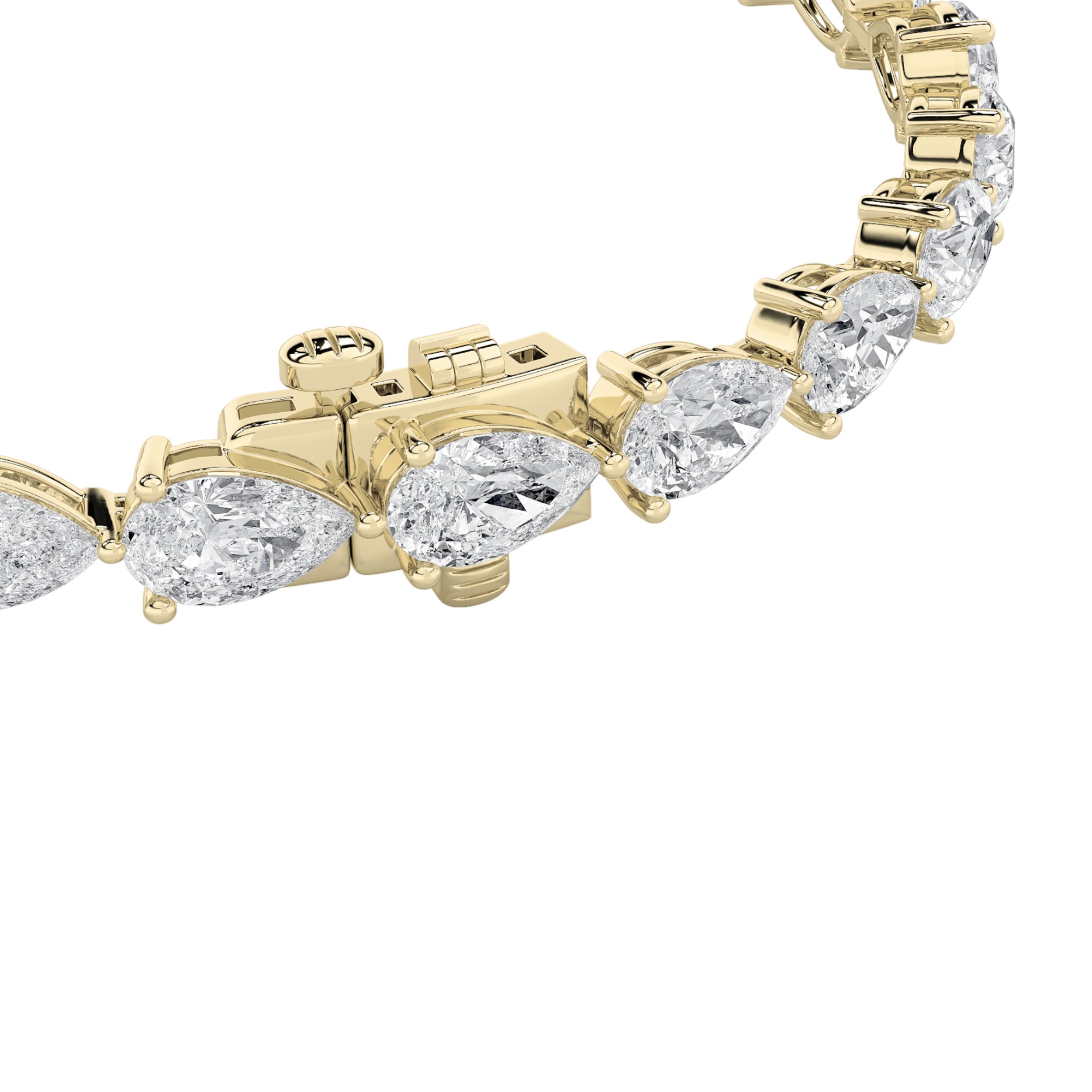 Pear (F/VS) Lab Grown Diamond Prong 14K Yellow Gold Fancy Line Tennis Bracelet
