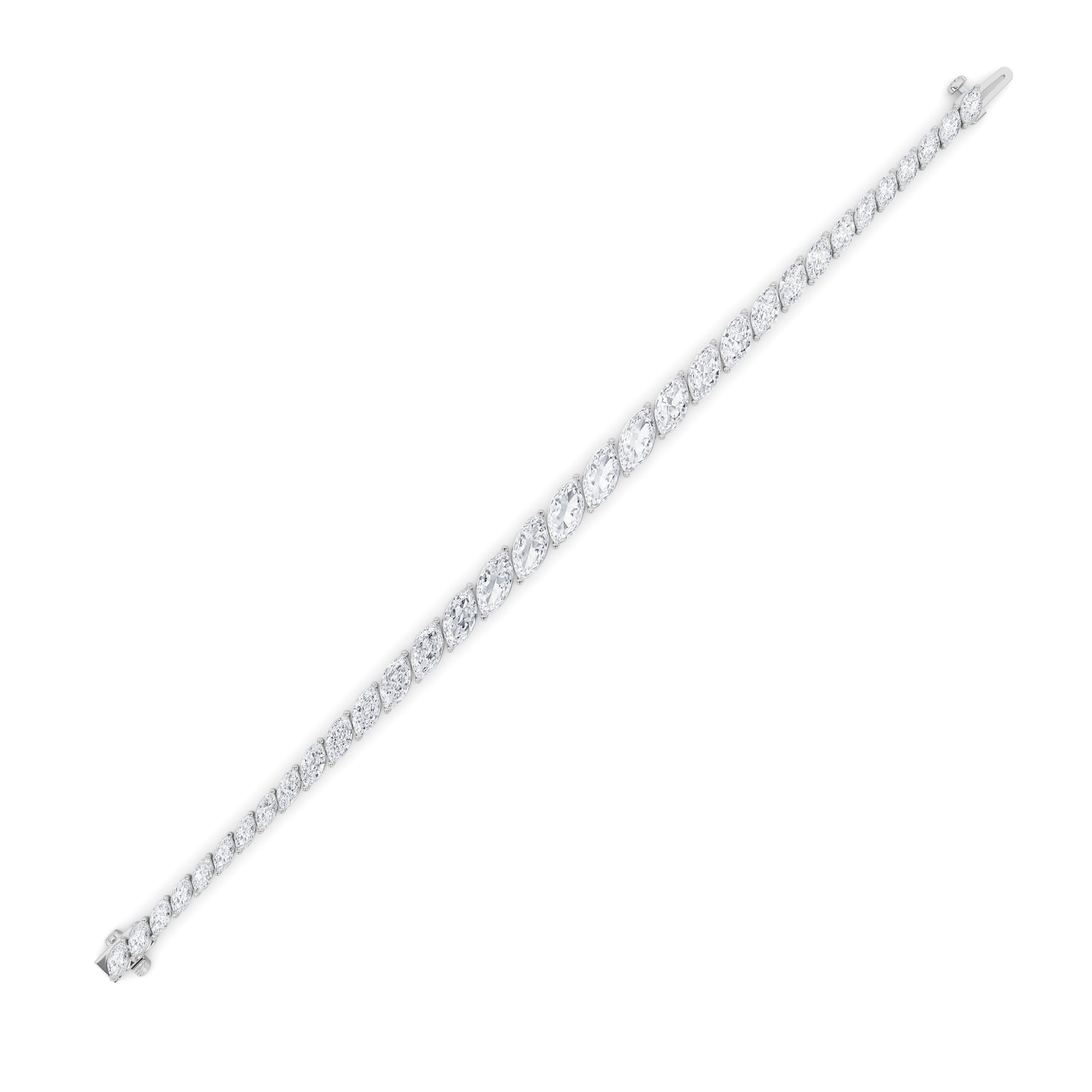 13 Ctw Marquise (F/VS) Lab Grown Diamond Prong 14K White Gold Fancy Tennis Bracelet