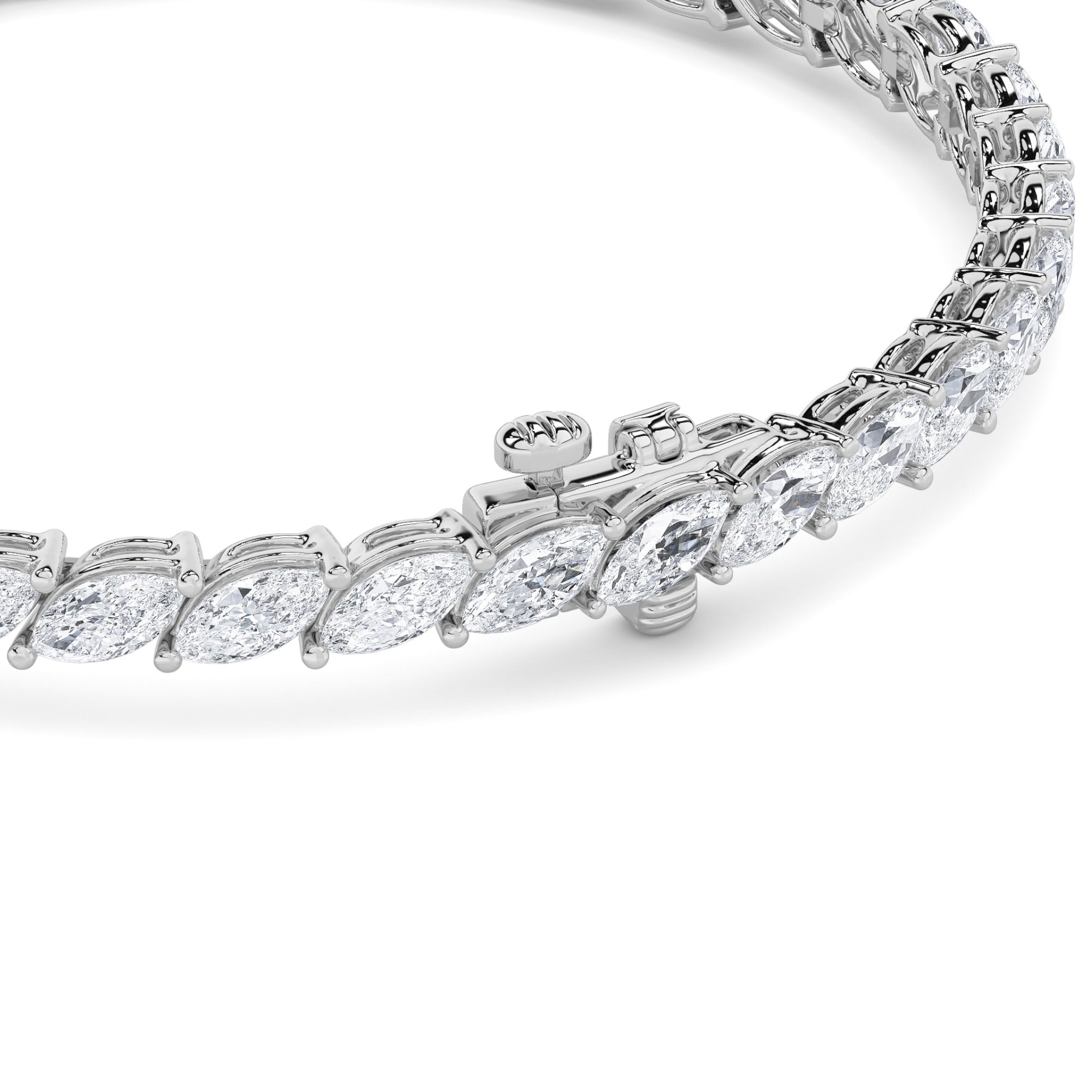 13 Ctw Marquise (F/VS) Lab Grown Diamond Prong 14K White Gold Fancy Tennis Bracelet