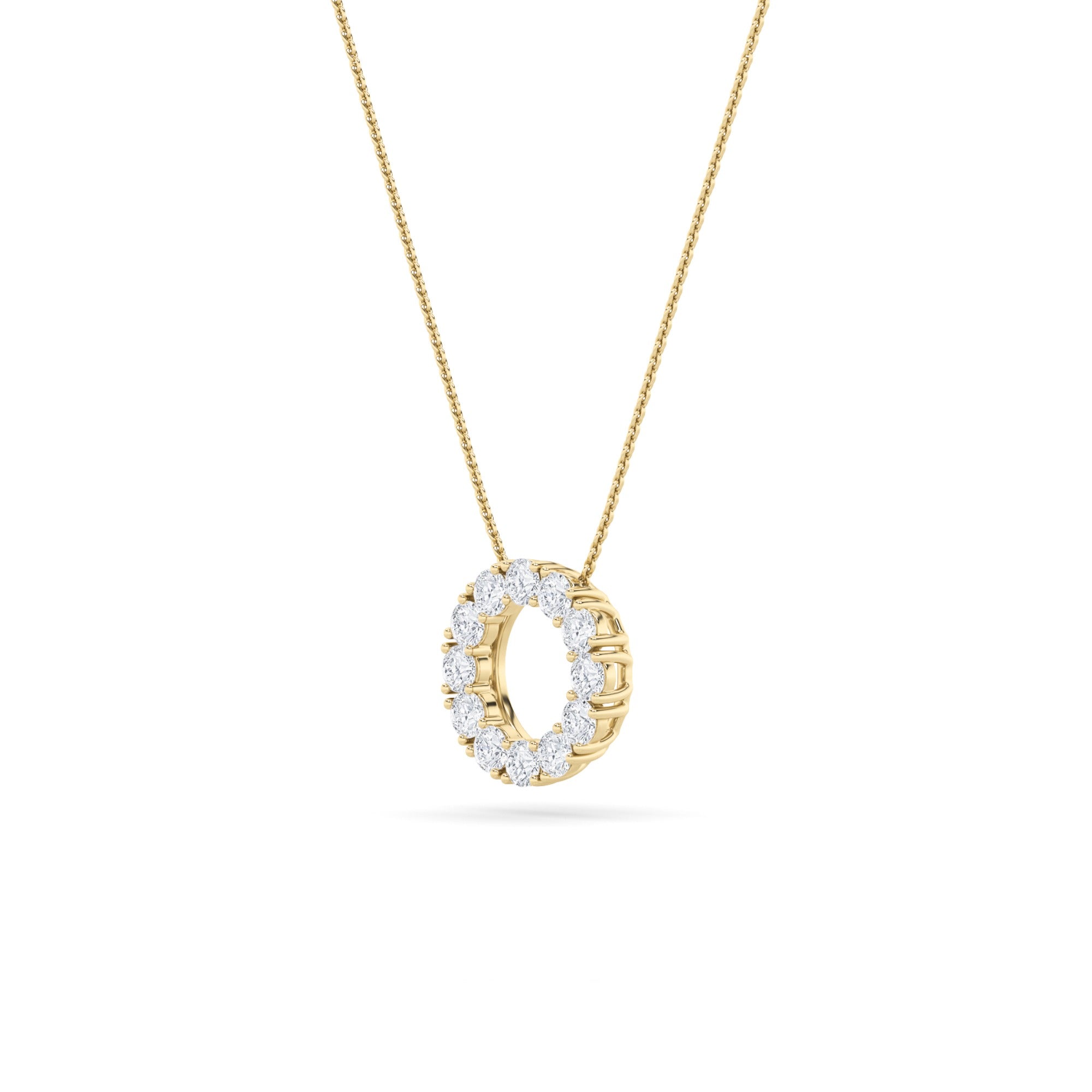2.0 Ct Round (F/VS) Lab Grown Diamond Prong 14K Yellow Gold Fancy Open Circle Pendant Necklace