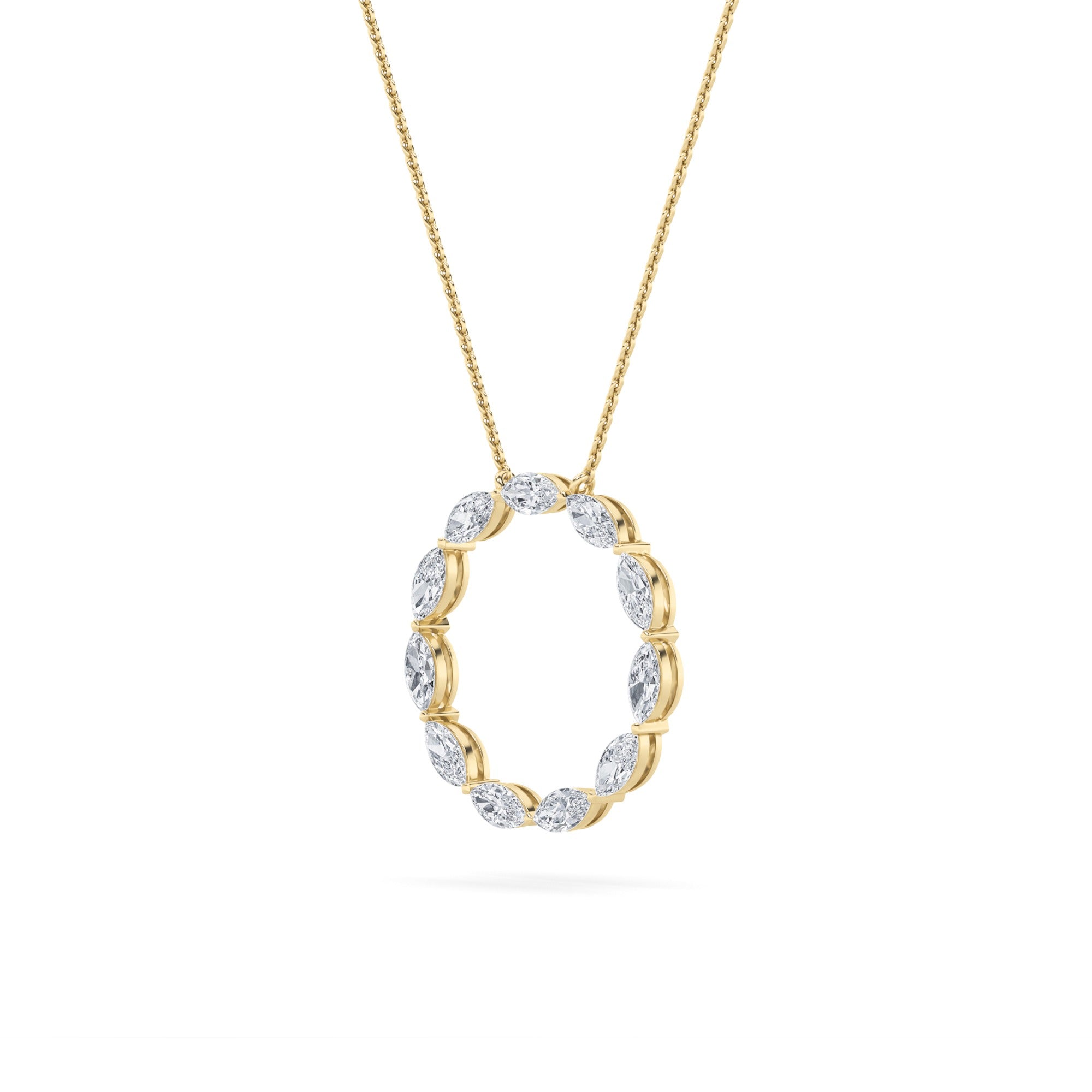 2.25 Ct Marquise (F/VS) Lab Grown Diamond Prong 14K Yellow Gold Fancy Open Circle Pendant Necklace