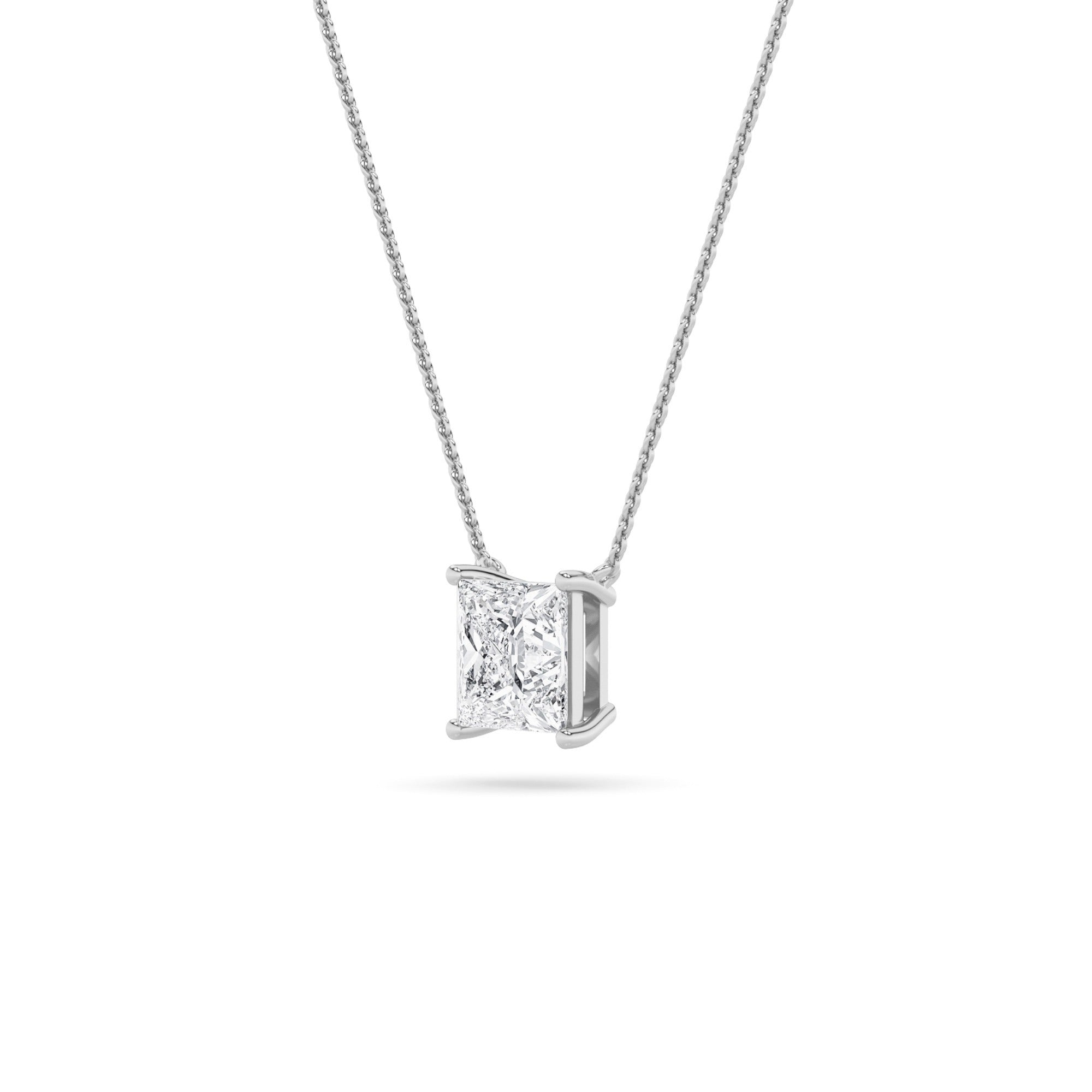 1 Ct Princess (F/VS) Lab Grown Diamond Prong 14K White Gold Classic Solitaire Pendant Necklace