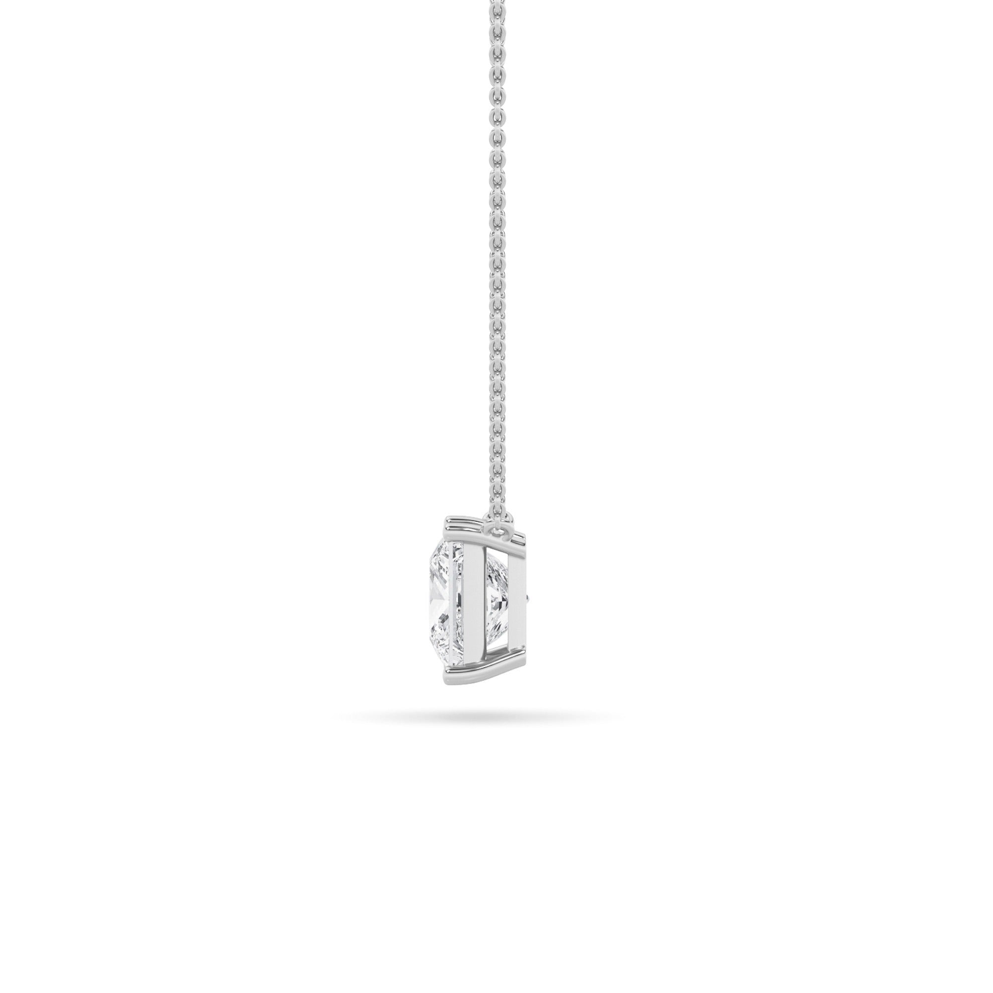 1 Ct Princess (F/VS) Lab Grown Diamond Prong 14K White Gold Classic Solitaire Pendant Necklace