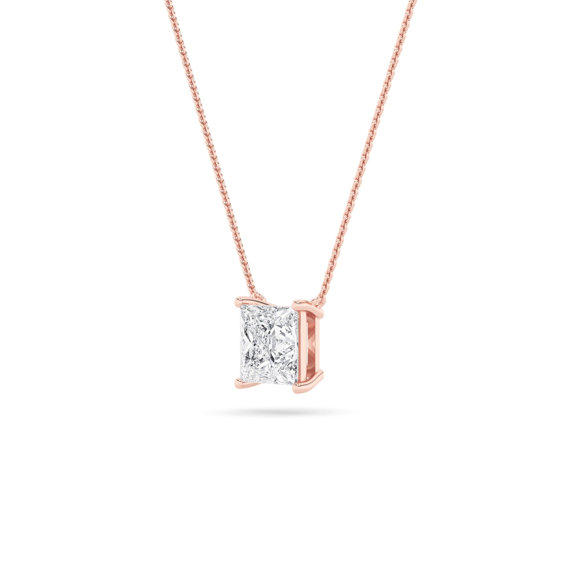 Princess (F/VS) Lab Grown Diamond Prong 14K Rose Gold Classic Solitaire Pendant Necklace