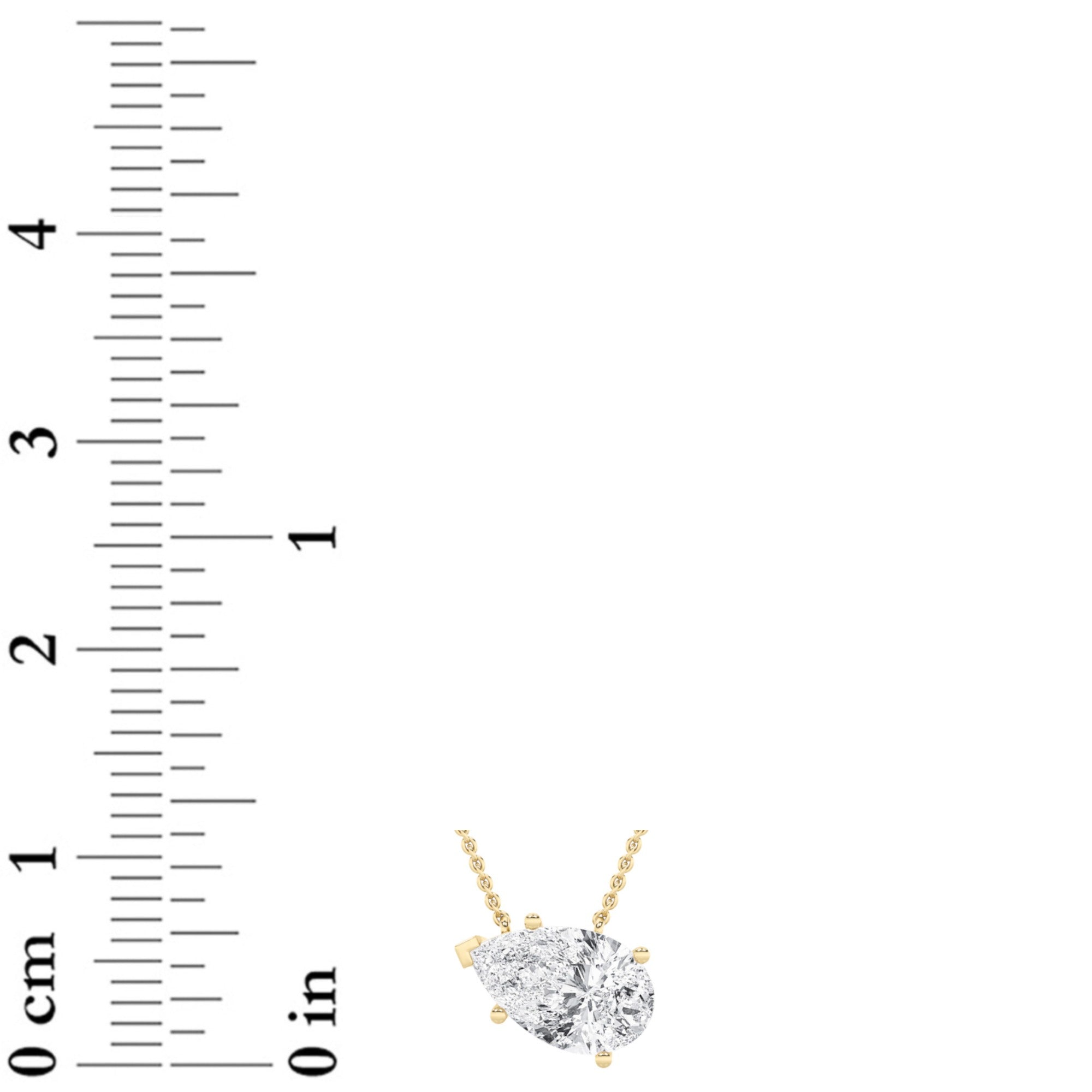 Pear Lab Grown Diamond (F/VS) Prong 14K Yellow Gold East West Solitaire Cable Chain Necklace