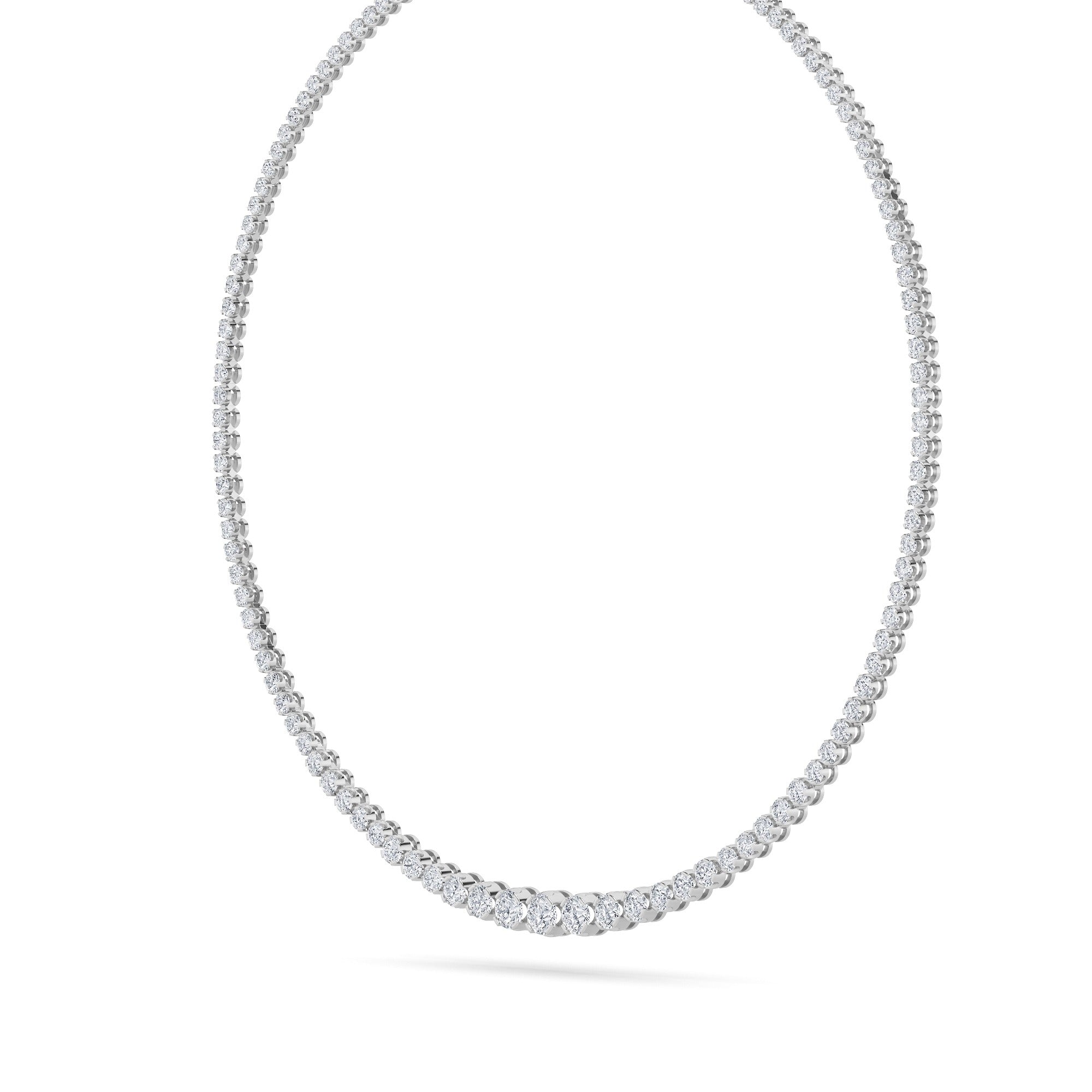 Round (F/VS) Lab Grown Diamond Prong 14K White Gold Graduating Full Riviera Tennis Necklace