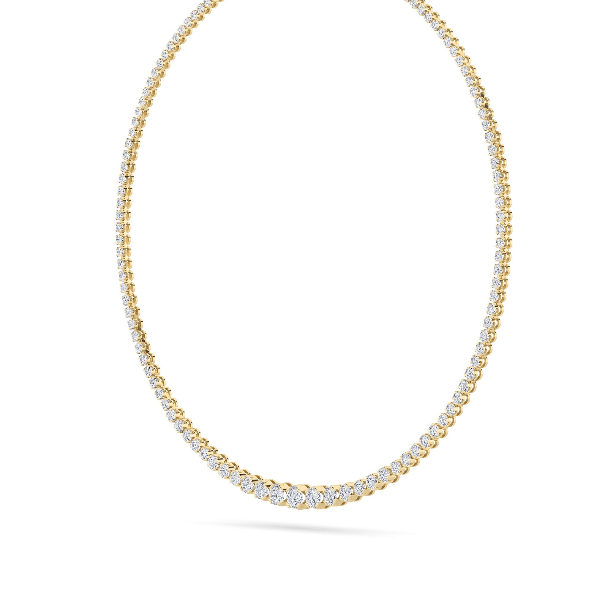 Round (F/VS) Lab Grown Diamond Prong 14K Yellow Gold Graduating Full Riviera Tennis Necklace