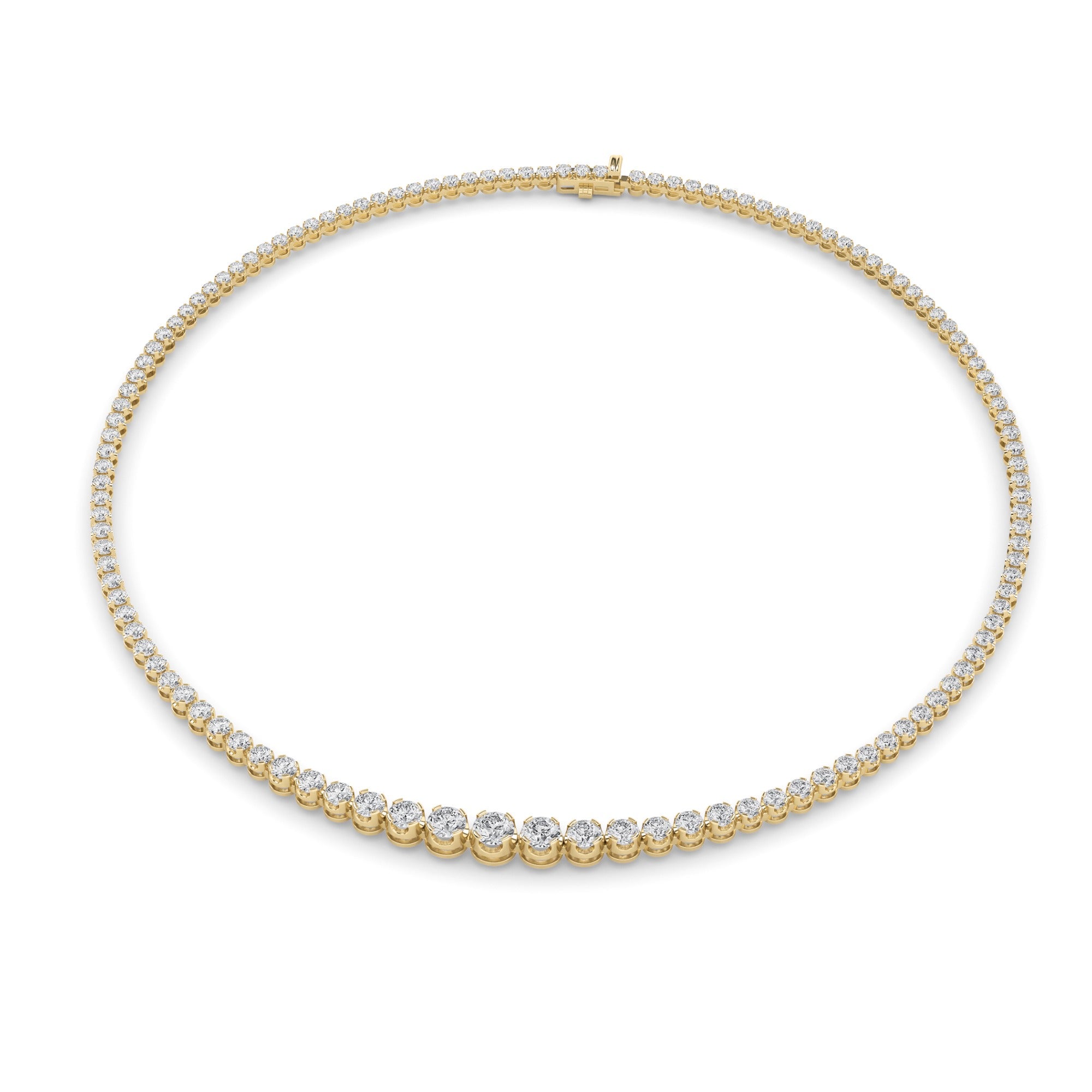 Round (F/VS) Lab Grown Diamond Prong 14K Yellow Gold Graduating Full Riviera Tennis Necklace