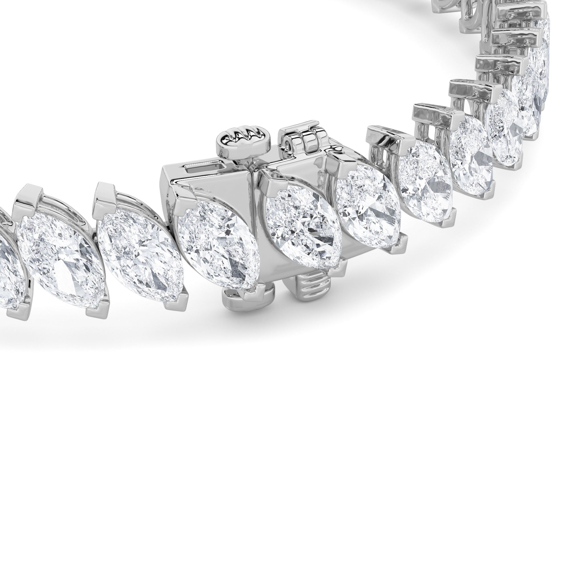 16.5 Ctw Marquise (F/VS) Lab Grown Diamond Prong 14K White Gold Angled Line Tennis Bracelet