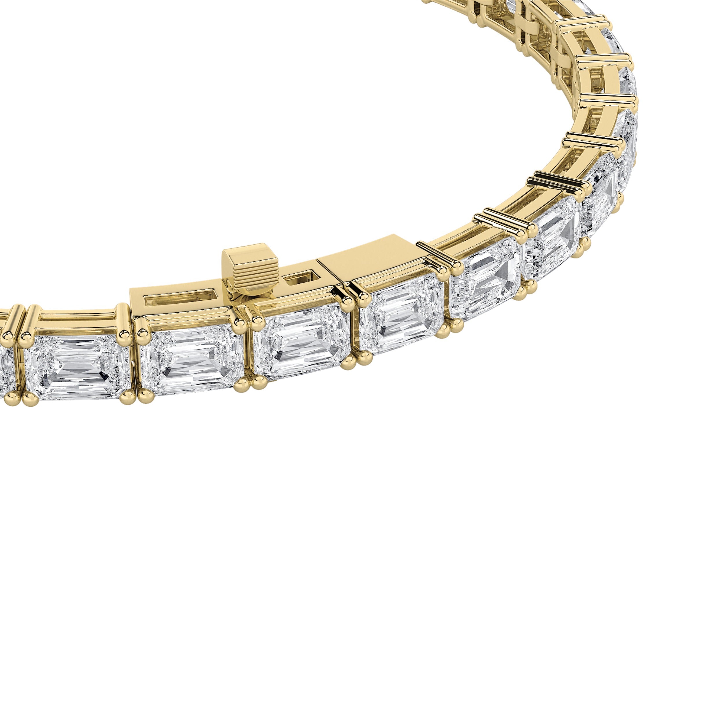 10Cttw Emerald Shaped Lab Grown Diamond (F/VS) East West Line Bracelet in 14K Gold