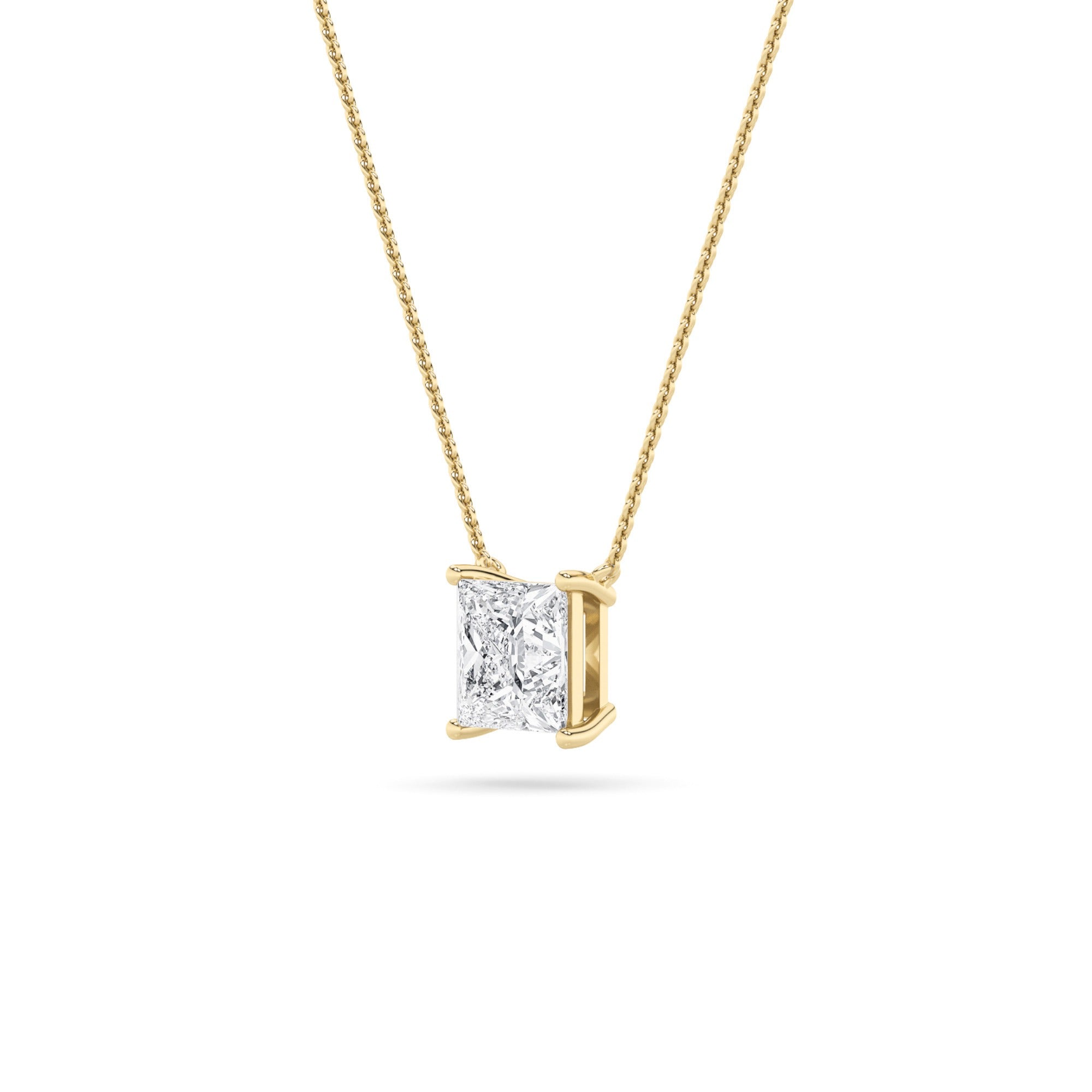 Princess (F/VS) Lab Grown Diamond Prong 14K Yellow Gold Classic Solitaire Pendant Necklace