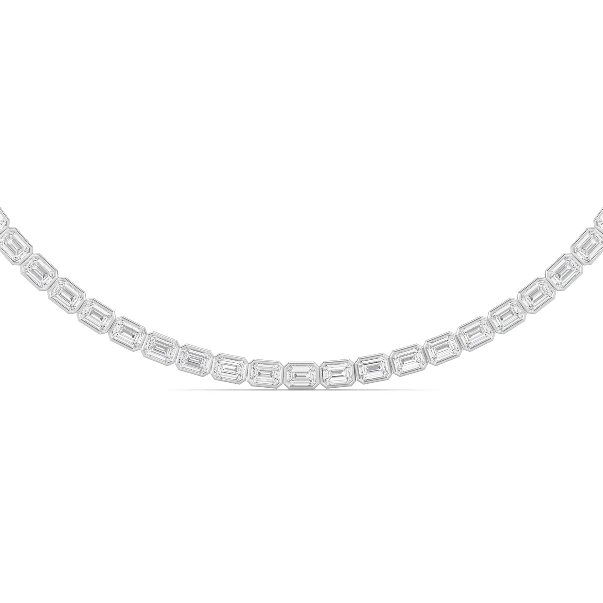 30.0 Ct Emerald (F/VS) Lab Grown Diamond Bezel 14K White Gold Classic Eternity Tennis Necklace