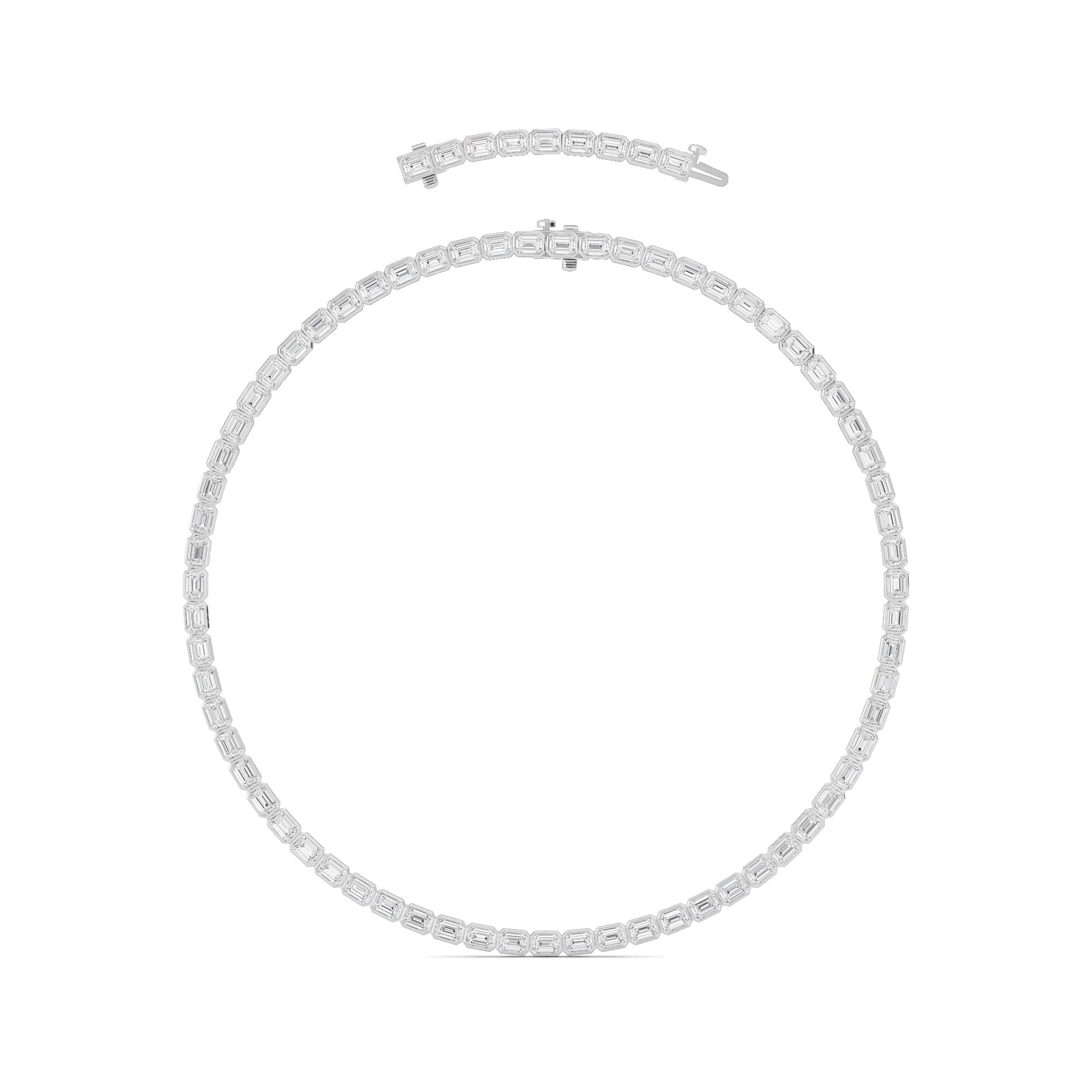 30.0 Ct Emerald (F/VS) Lab Grown Diamond Bezel 14K White Gold Classic Eternity Tennis Necklace