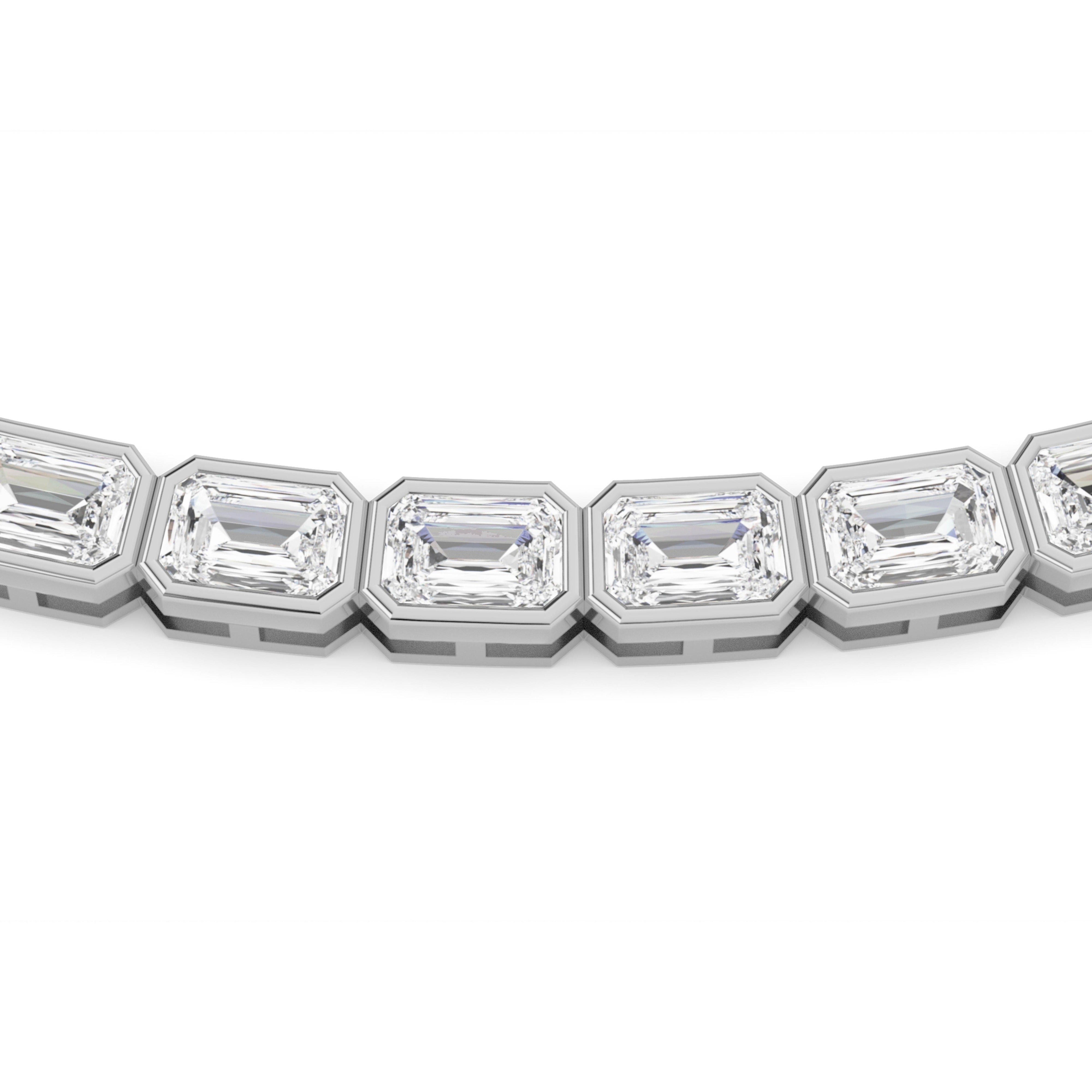 30.0 Ct Emerald (F/VS) Lab Grown Diamond Bezel 14K White Gold Classic Eternity Tennis Necklace
