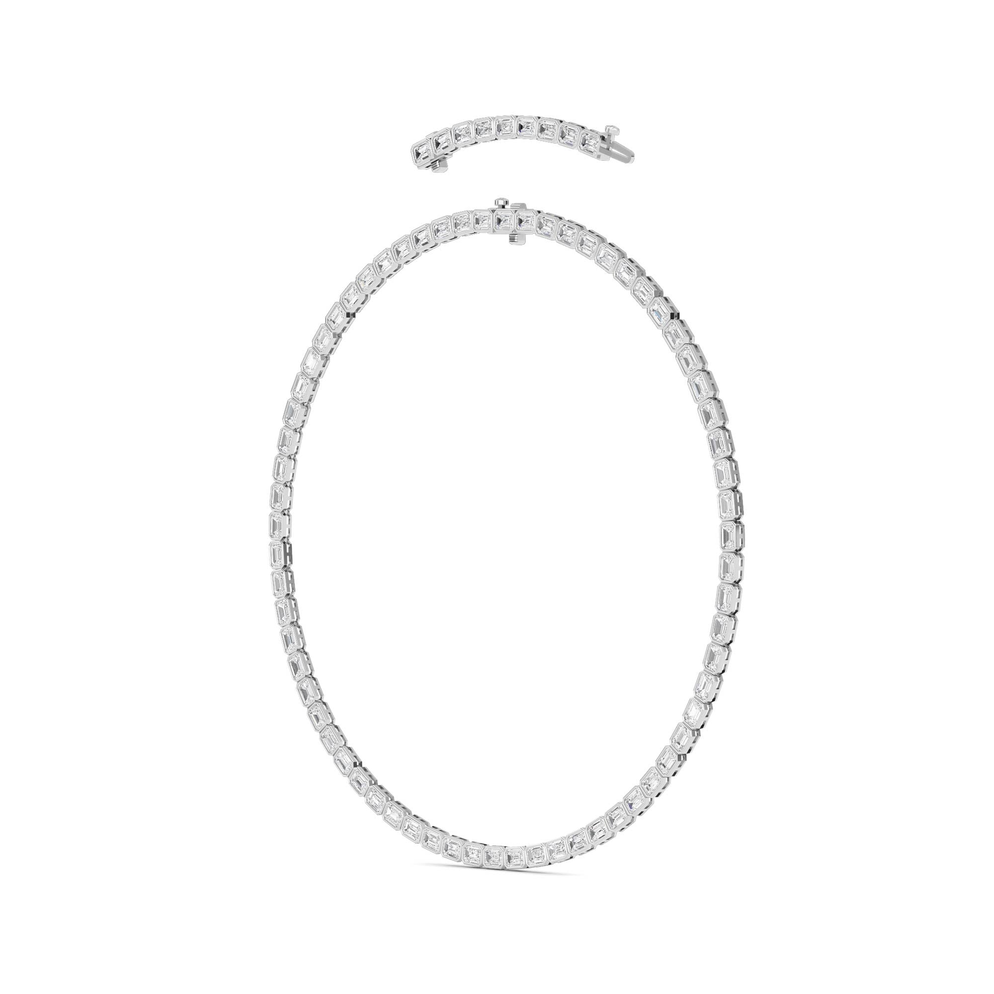 30.0 Ct Emerald (F/VS) Lab Grown Diamond Bezel 14K White Gold Classic Eternity Tennis Necklace