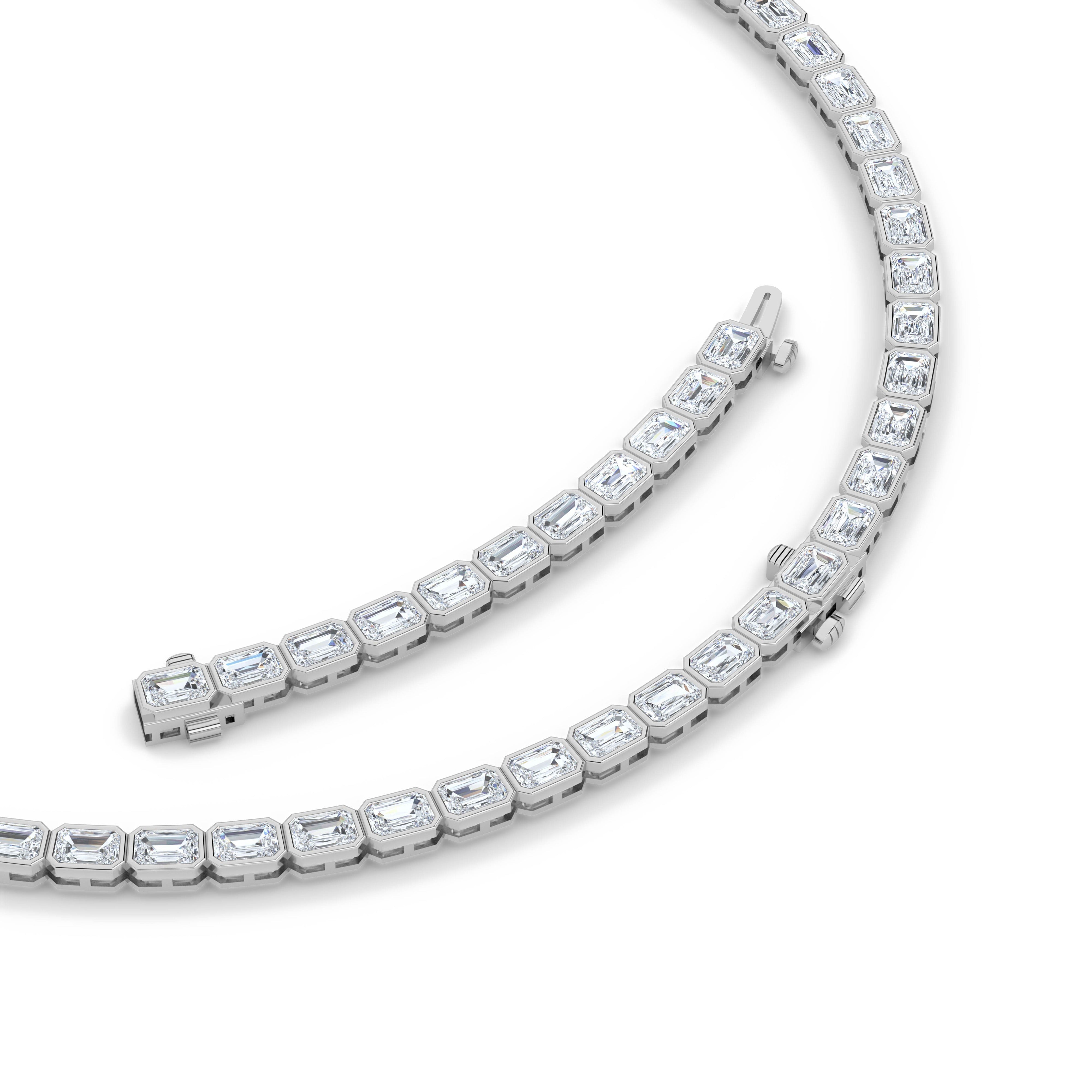 30.0 Ct Emerald (F/VS) Lab Grown Diamond Bezel 14K White Gold Classic Eternity Tennis Necklace