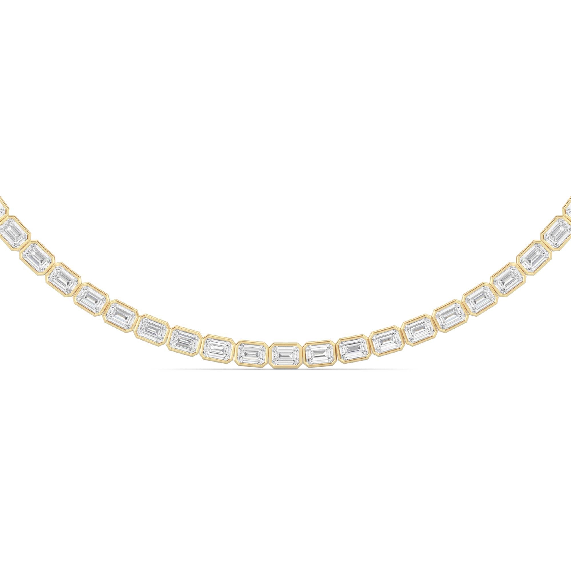 30.0 Ct Emerald (F/VS) Lab Grown Diamond Bezel 14K Yellow Gold Classic Eternity Tennis Necklace