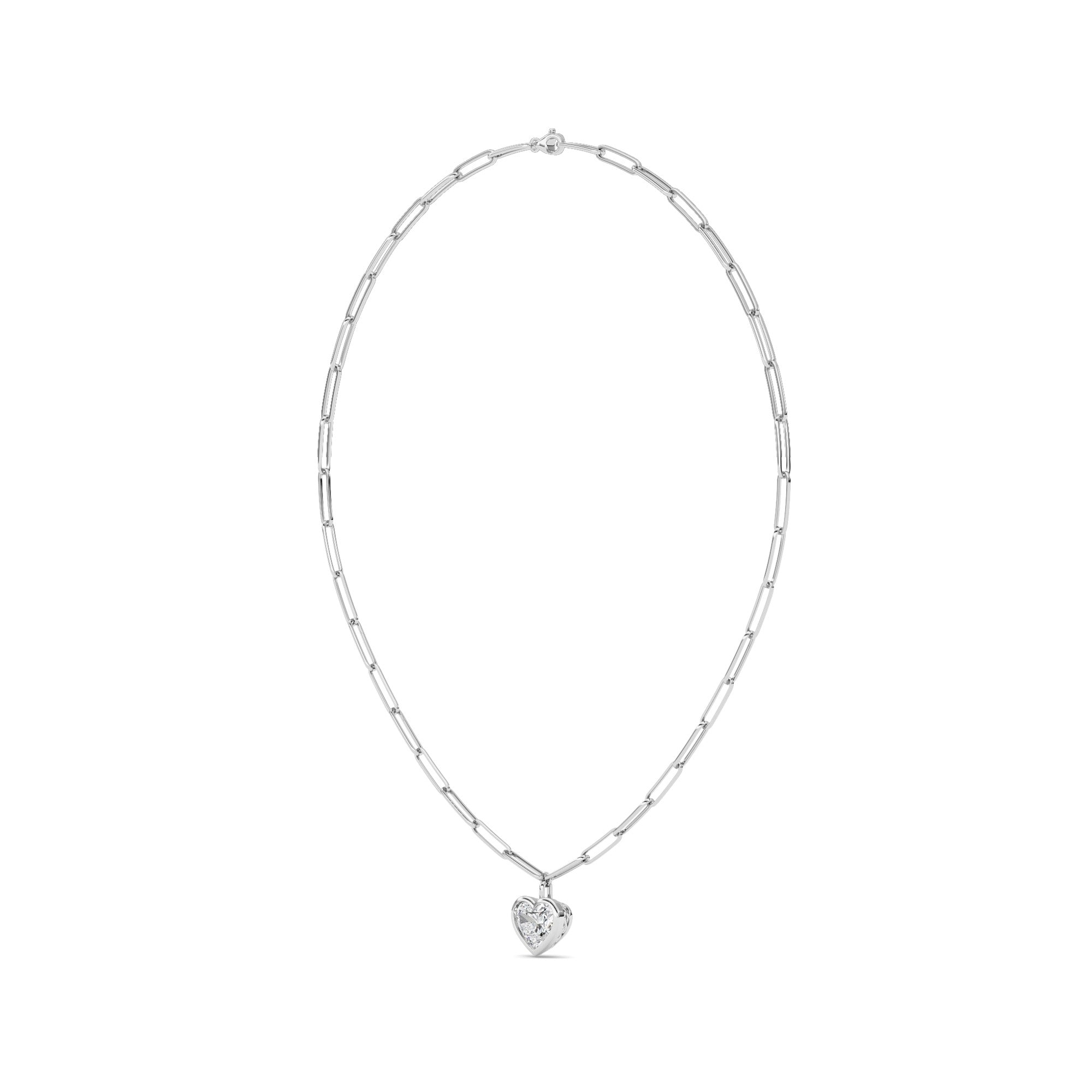 4.0 Ct Heart (F/VS) Lab Grown Diamond Bezel 14K White Gold Paperclip Link Solitaire Pendant Necklace