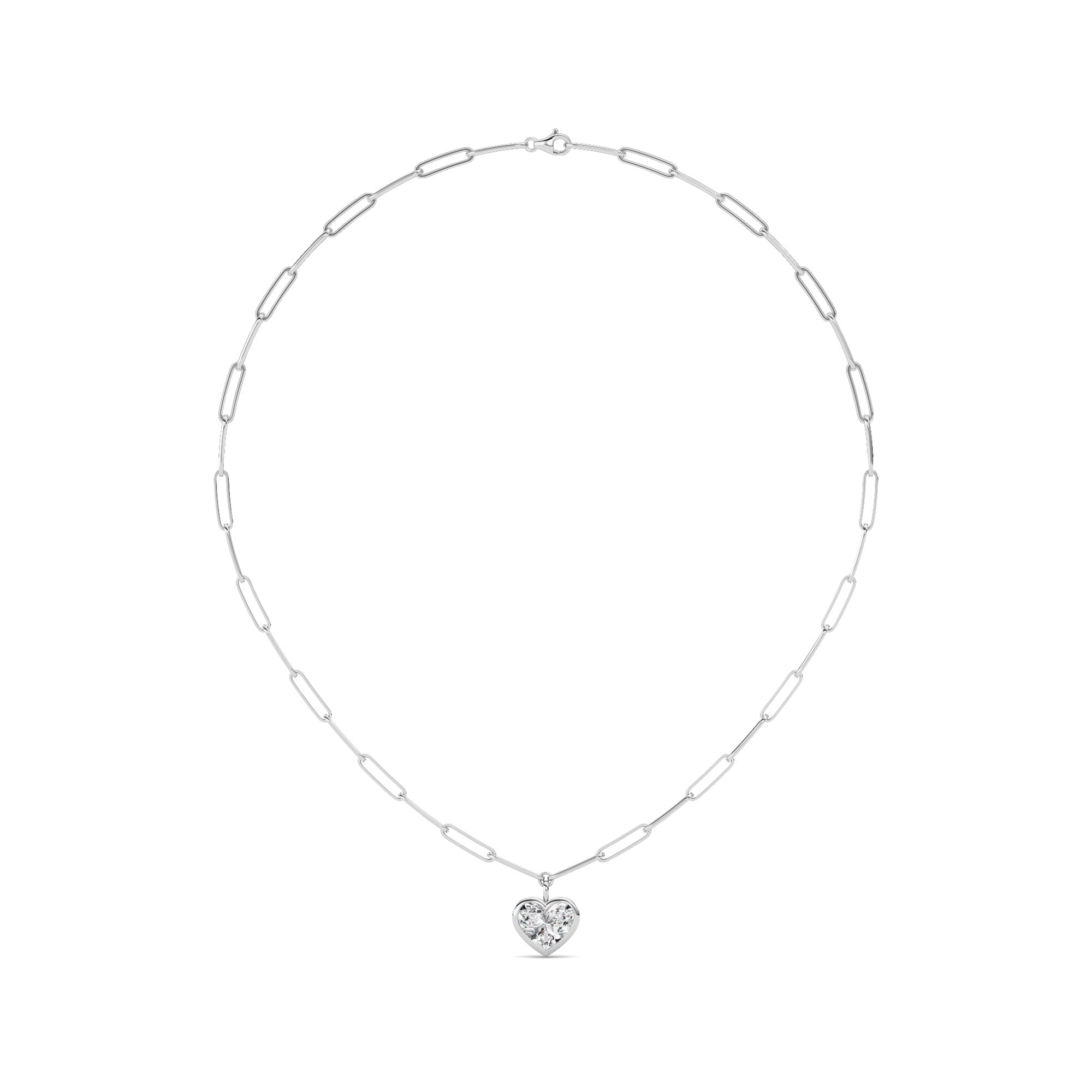 4.0 Ct Heart (F/VS) Lab Grown Diamond Bezel 14K White Gold Paperclip Link Solitaire Pendant Necklace