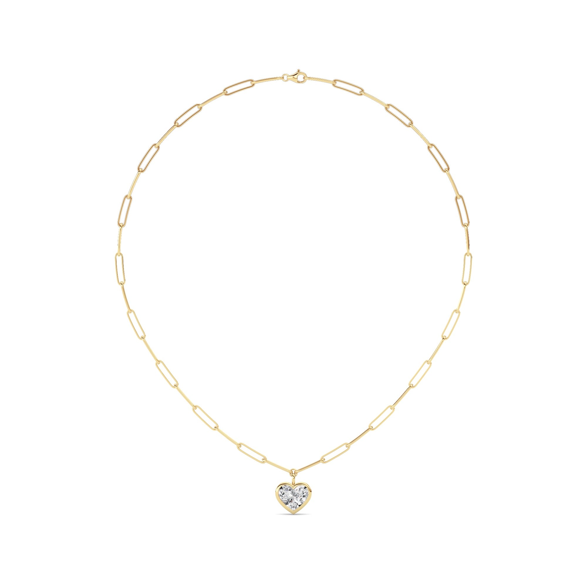 4.0 Ct Heart (F/VS) Lab Grown Diamond Bezel 14K Yellow Gold Paperclip Link Solitaire Pendant Necklace