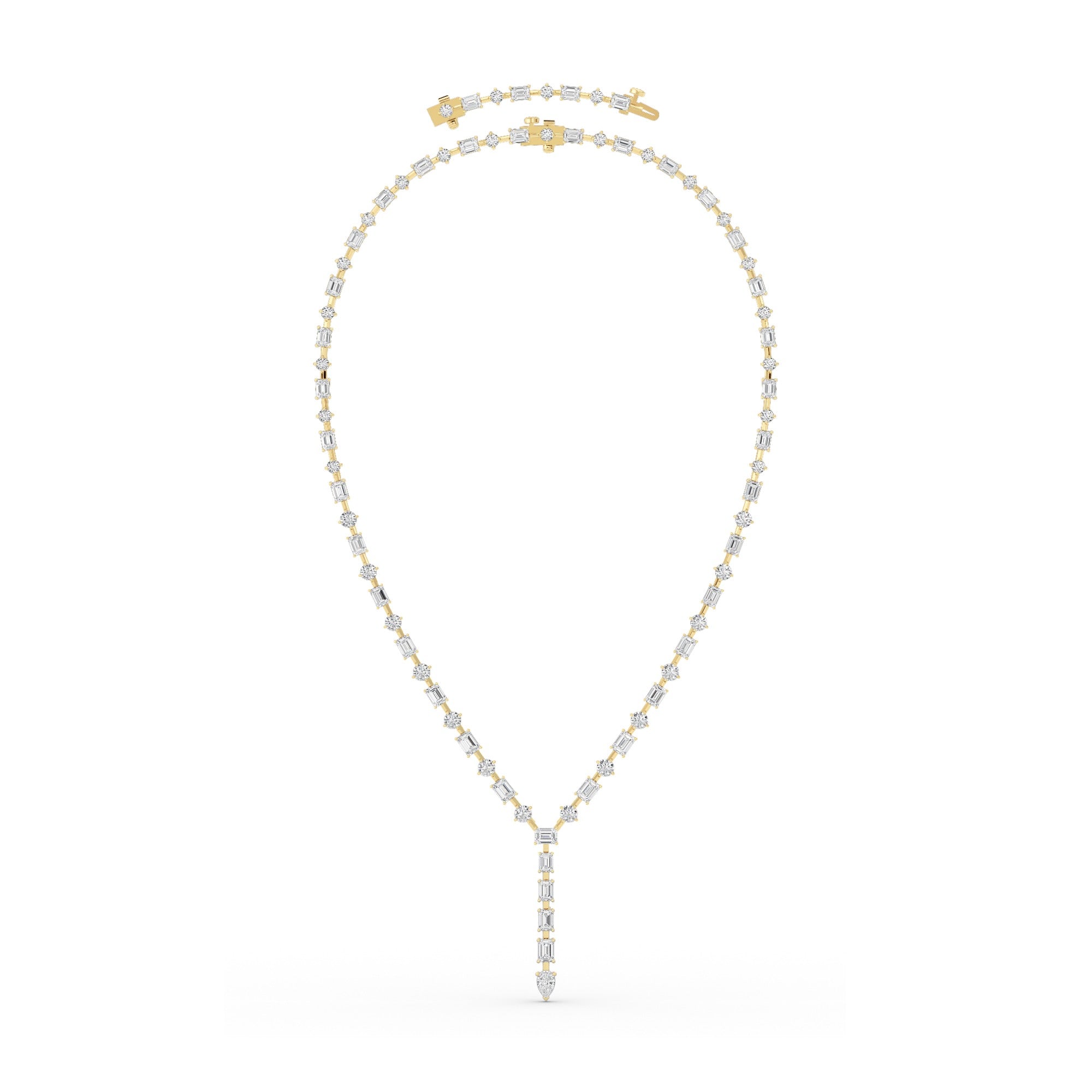 20.0 Ct Multi-Shape (F/VS) Lab Grown Diamond Prong 14K Yellow Gold Classic Eternity Tennis Necklace