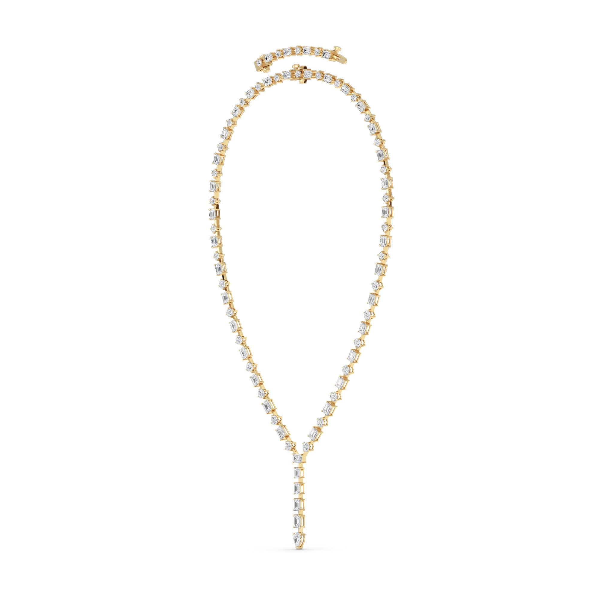 20.0 Ct Multi-Shape (F/VS) Lab Grown Diamond Prong 14K Yellow Gold Classic Eternity Tennis Necklace