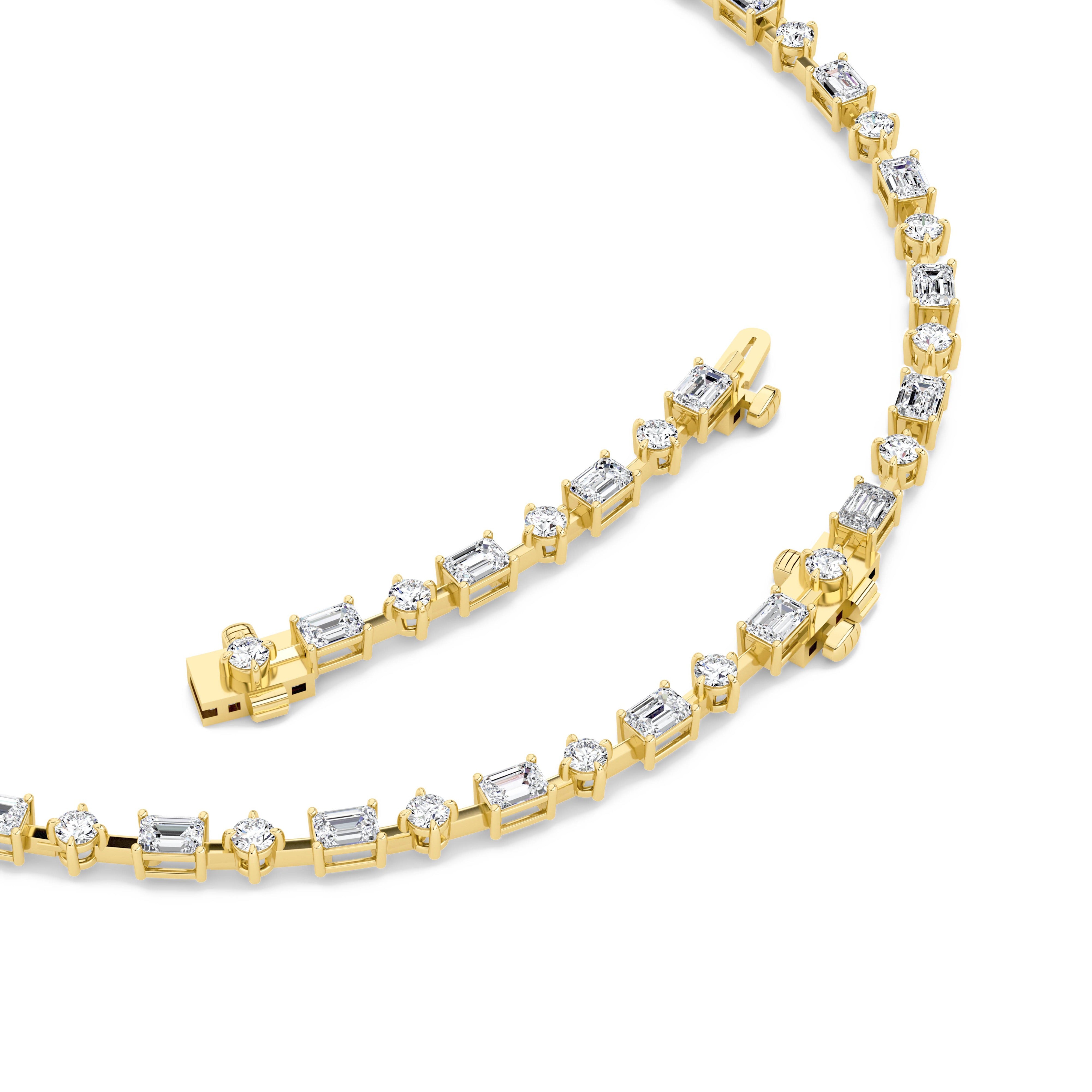 20.0 Ct Multi-Shape (F/VS) Lab Grown Diamond Prong 14K Yellow Gold Classic Eternity Tennis Necklace