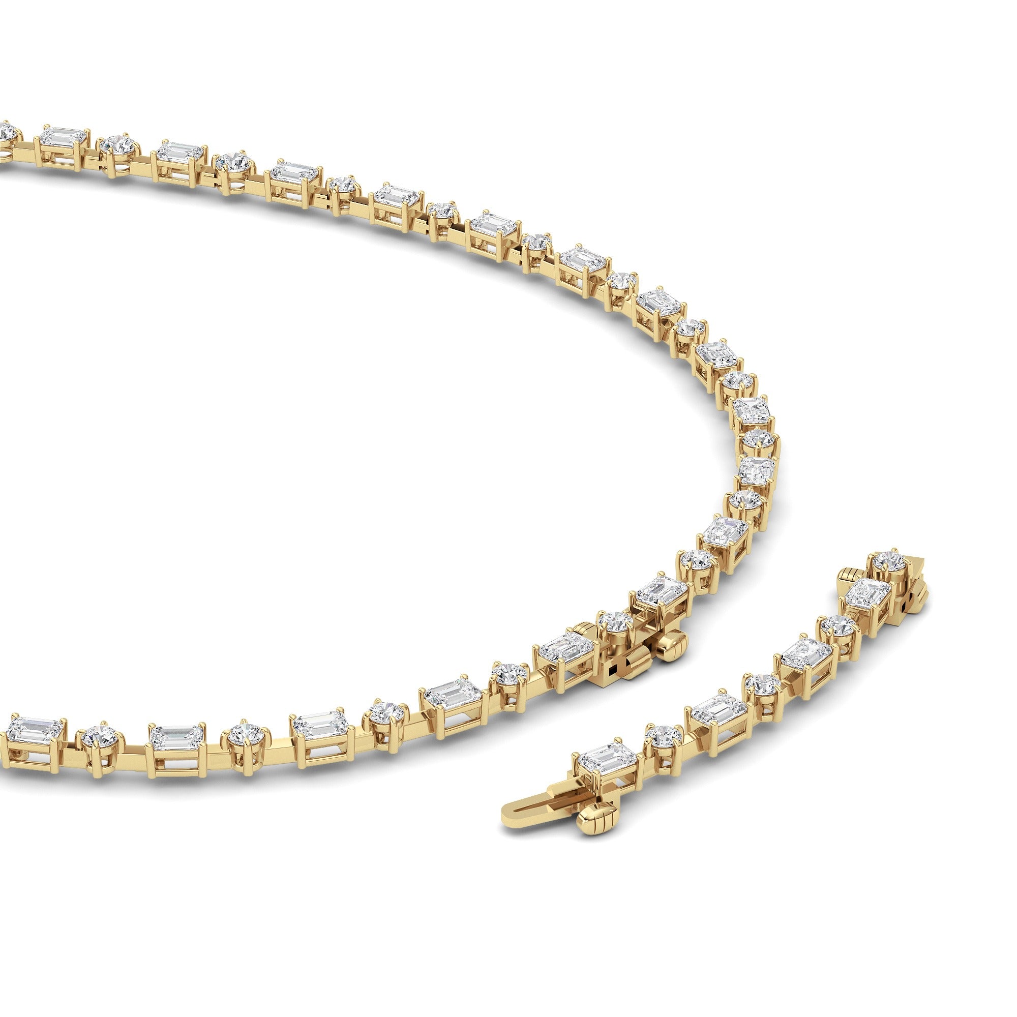 20.0 Ct Multi-Shape (F/VS) Lab Grown Diamond Prong 14K Yellow Gold Classic Eternity Tennis Necklace