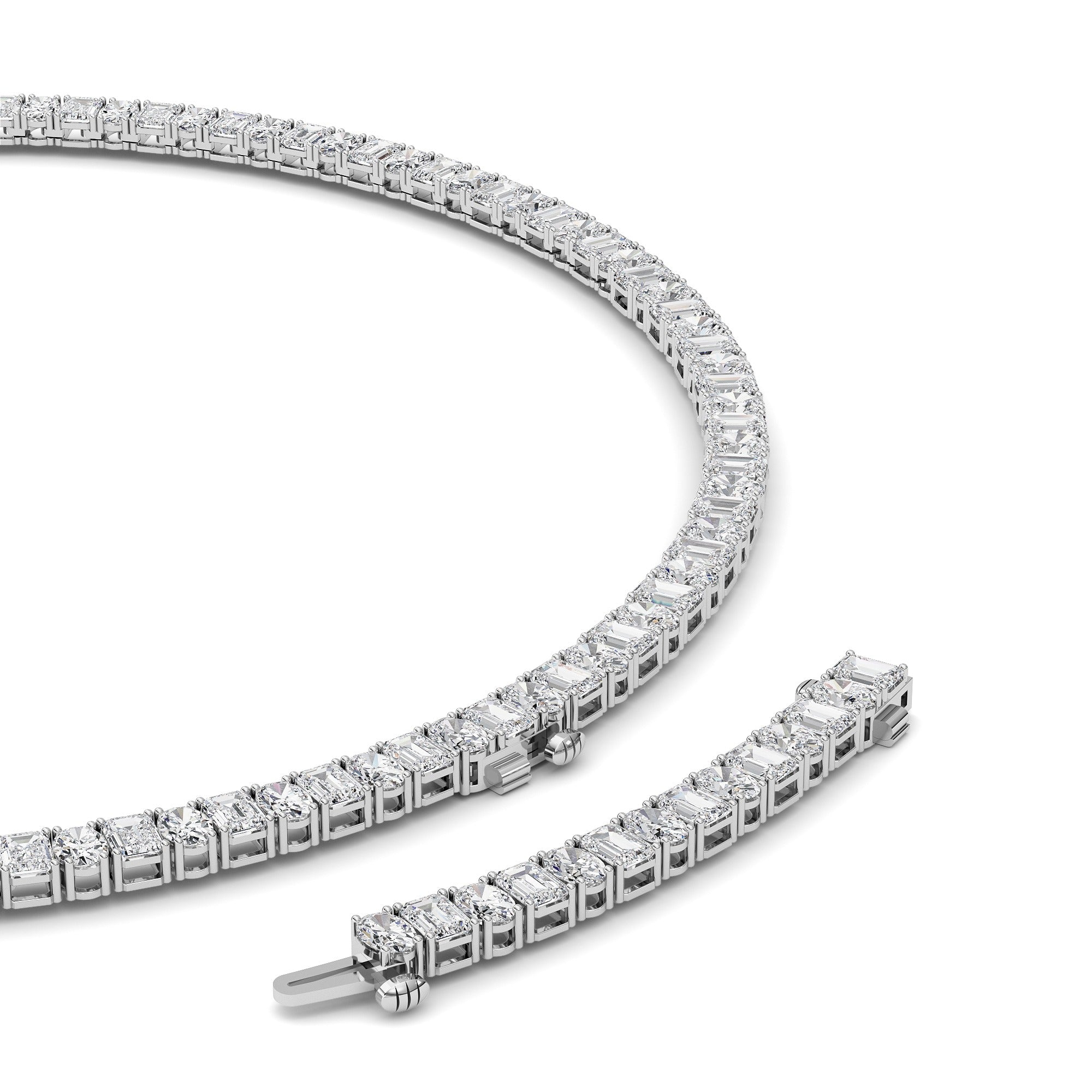 33.0 Ct (F/VS) Lab Grown Diamond Prong 14K White Gold Alternating Eternity Tennis Necklace
