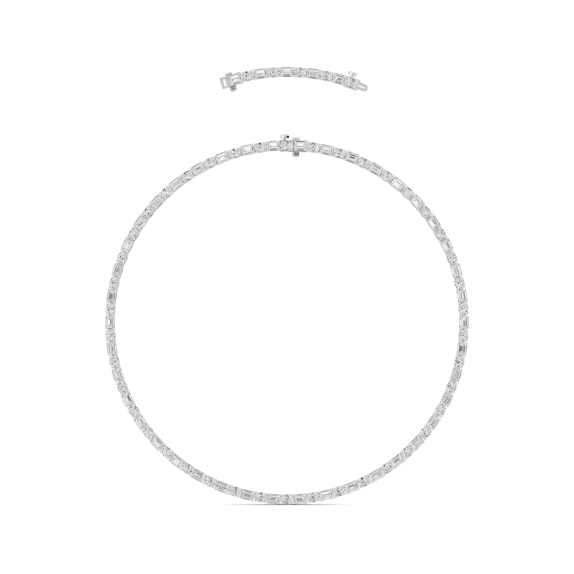 25.0 Ct  (F/VS) Lab Grown Diamond Prong 14K White Gold Alternating Eternity Tennis Necklace