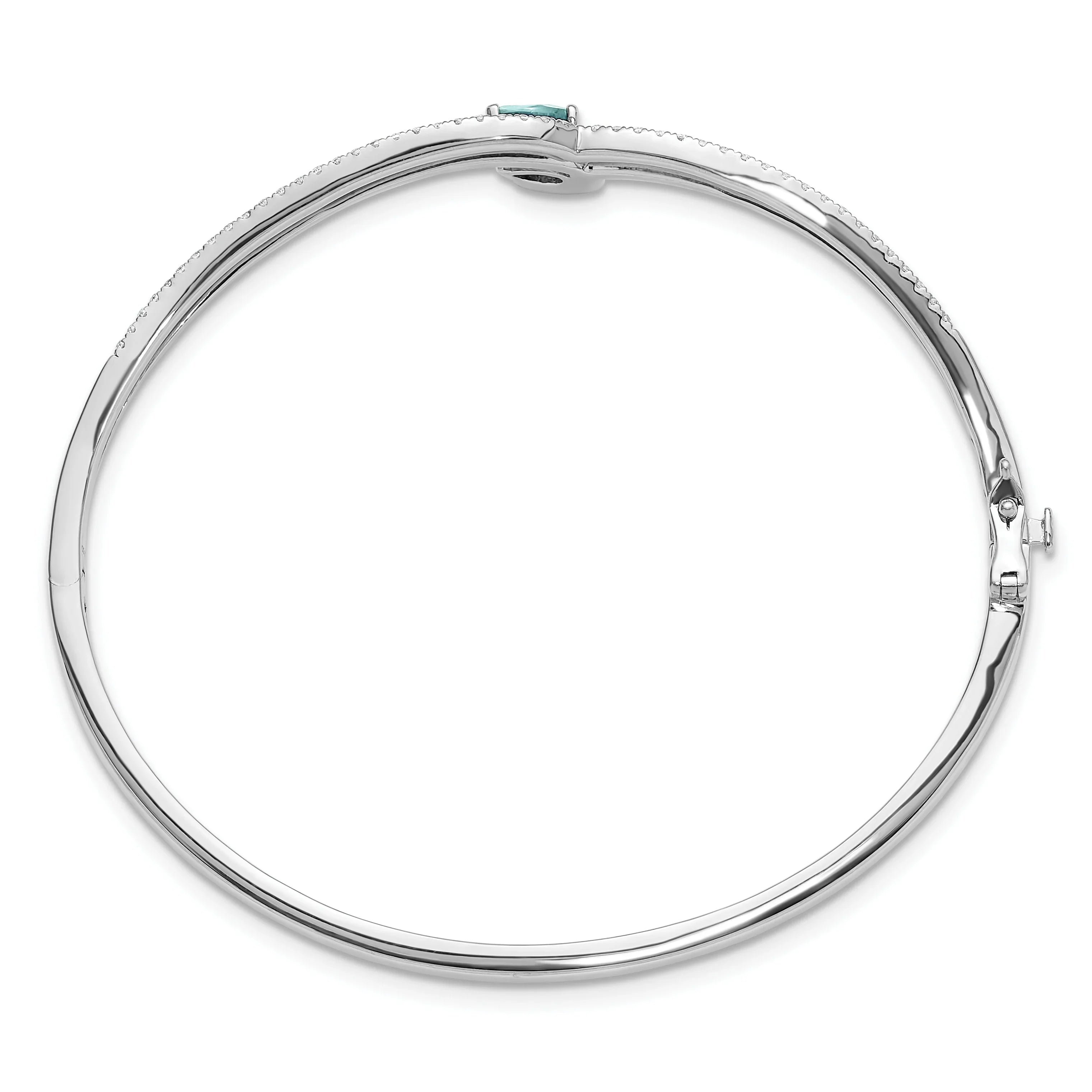 14k White Gold Lab Grown Diamond and Paraiba Bangle Bracelet - Fine Diamond