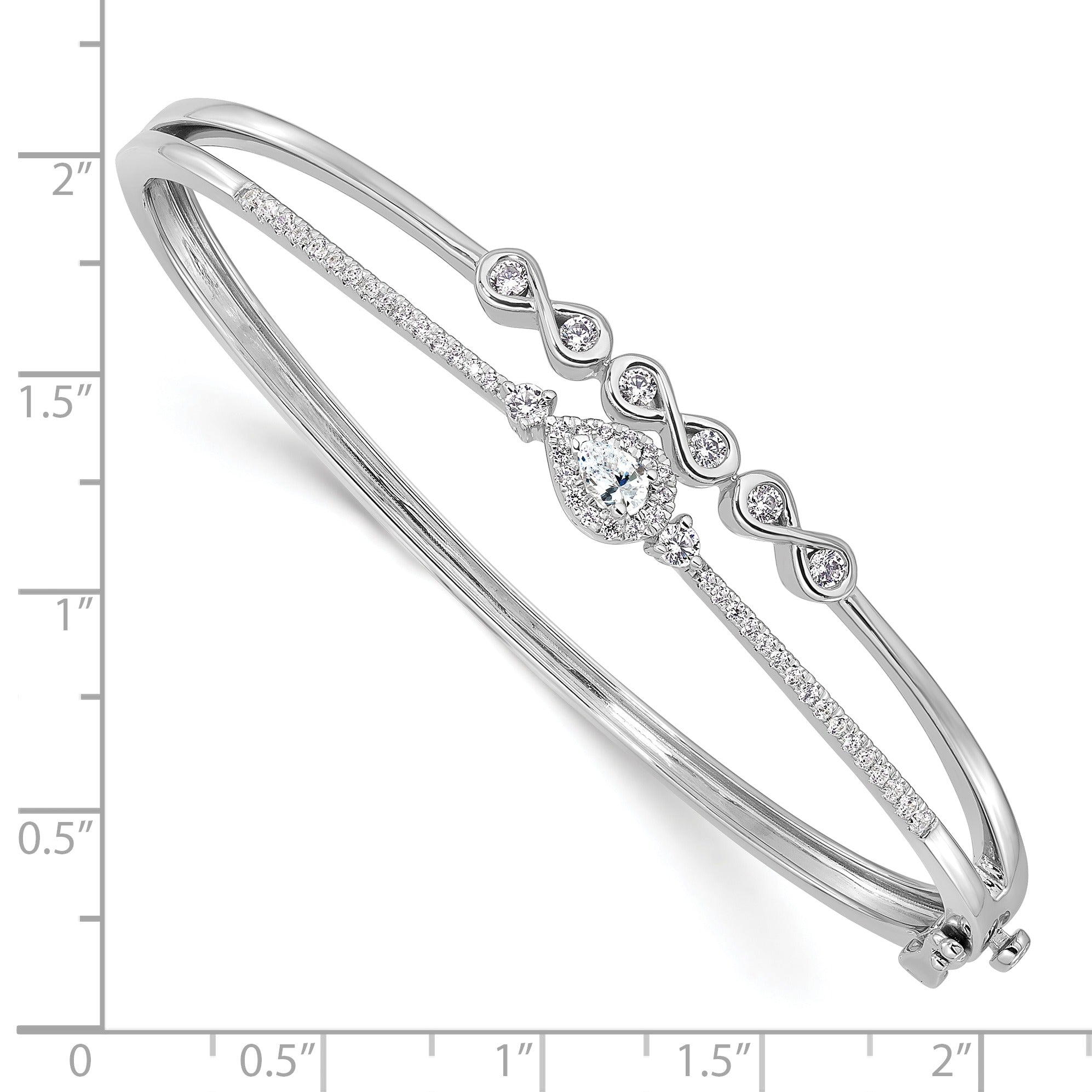 14k White Gold Lab Diamond Double Strand Infinity and Pear Bangle Bracelet