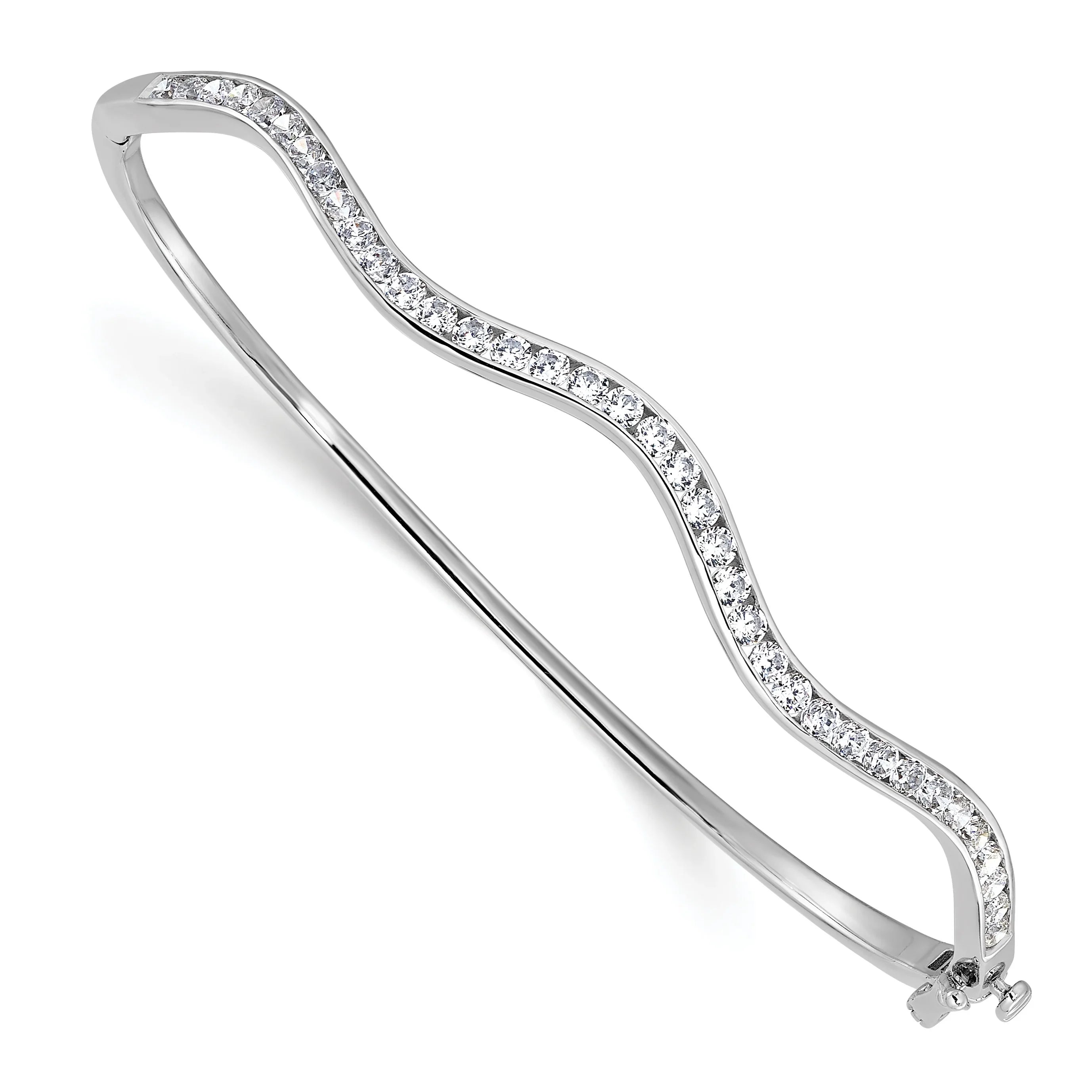 14k White Gold Lab Grown Diamond Wavy Bangle Bracelet - Fine Diamond