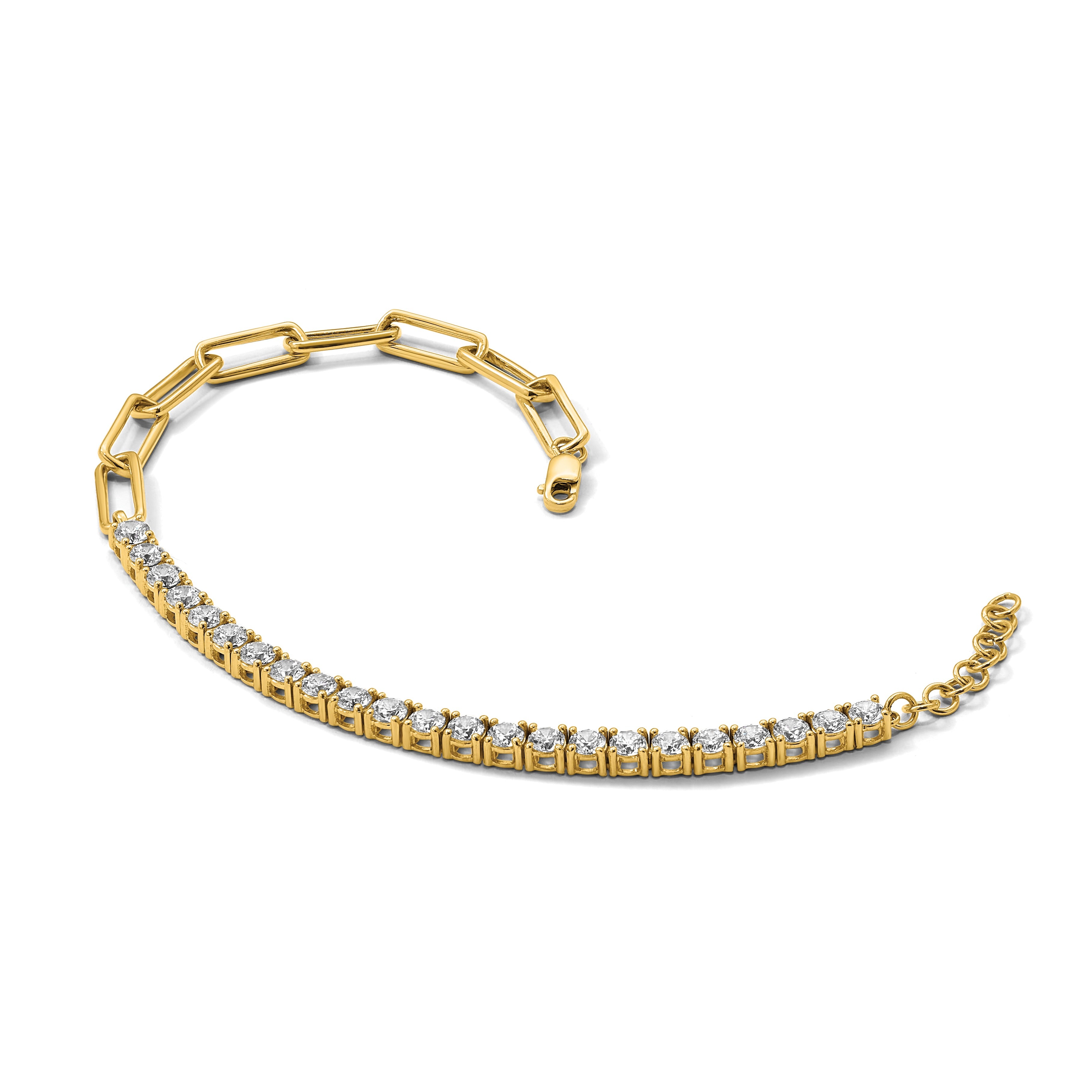 14K Gold Lab Grown Diamond Half Paperclip Fancy Link Bracelet