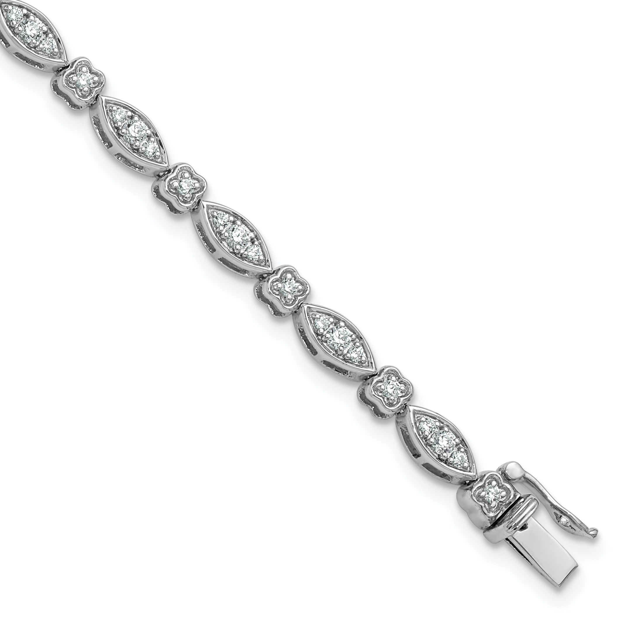 14k White Gold 1 carat Lab Grown Diamond  7 inch Fancy Bracelet